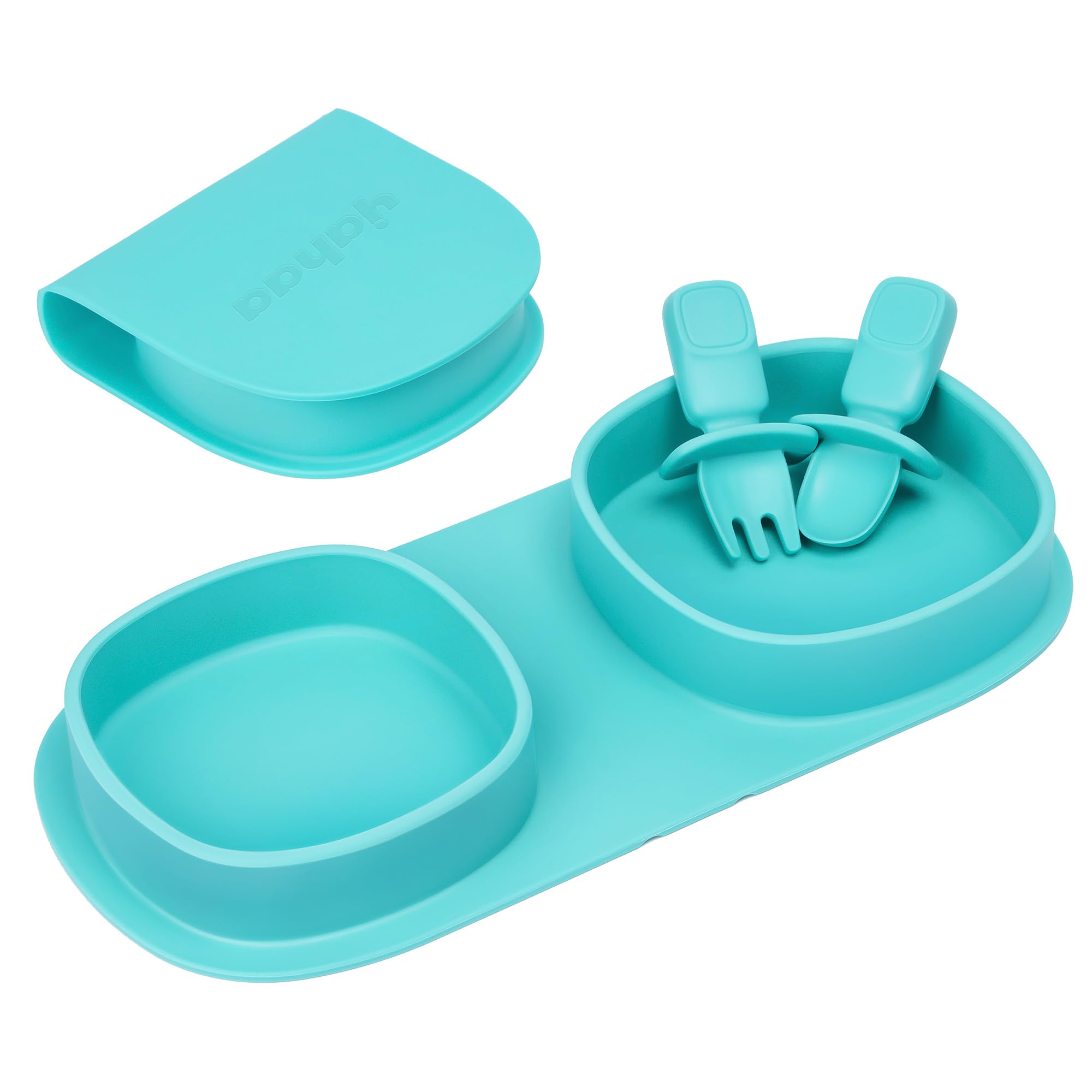 yahaa Silicone Foldable Novelty Dinner Plates, Baby Plates Travel Essential with Forks and Spoons, Microwave & Dishwasher Safe, 