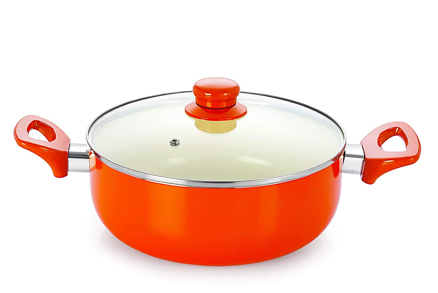 Nirlon Non Stick Induction Based Ceramic Casserole With Glass Lid, 3.1 Liter, Orange