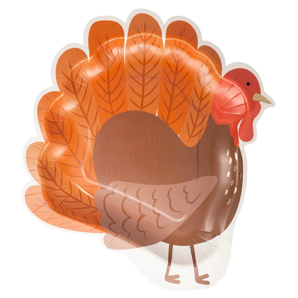 My Minds Eye Thanksgiving Dinner Plates Paper Table Decor Disposable, Gobble Gobble, Funny Turkey Decorations, Gold Foil 9 x 10