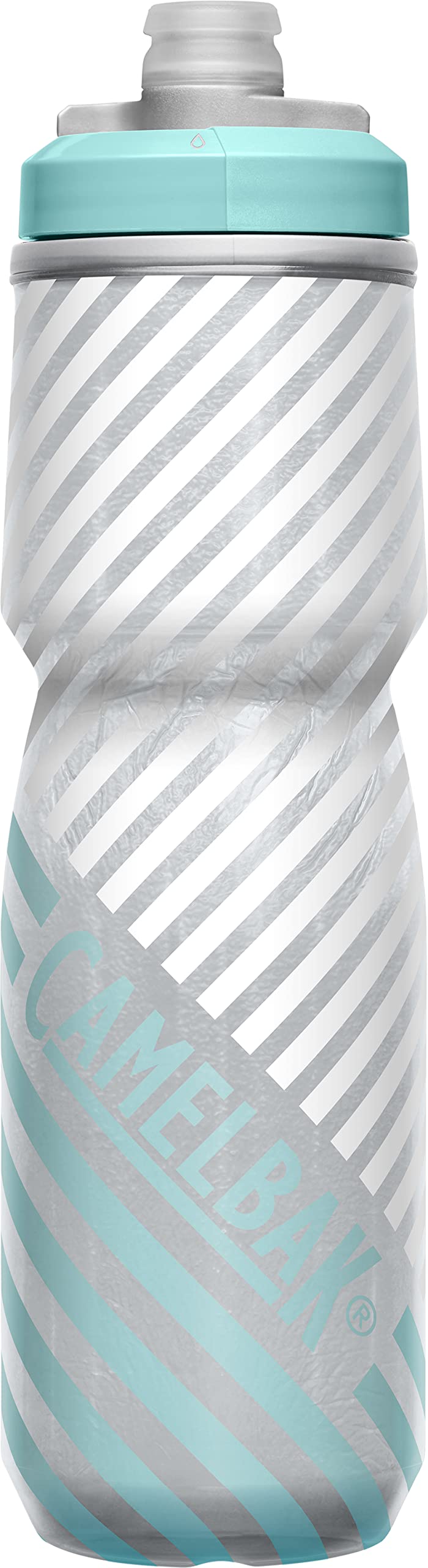 Camelbak Podium Chill Insulated Bike Water Bottle - Easy Squeeze Bottle - Fits Most Bike Cages - 24Oz, Grey/Teal Stripe