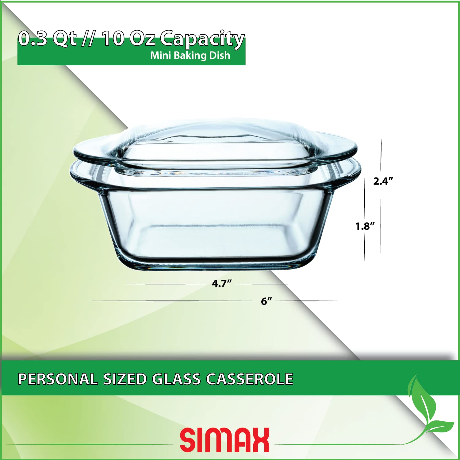 Simax Casserole Dish For Oven: Mini Glass Baking Dish With Lid ? Small, Personal Sized Bakeware And Cookware - Great For Storage