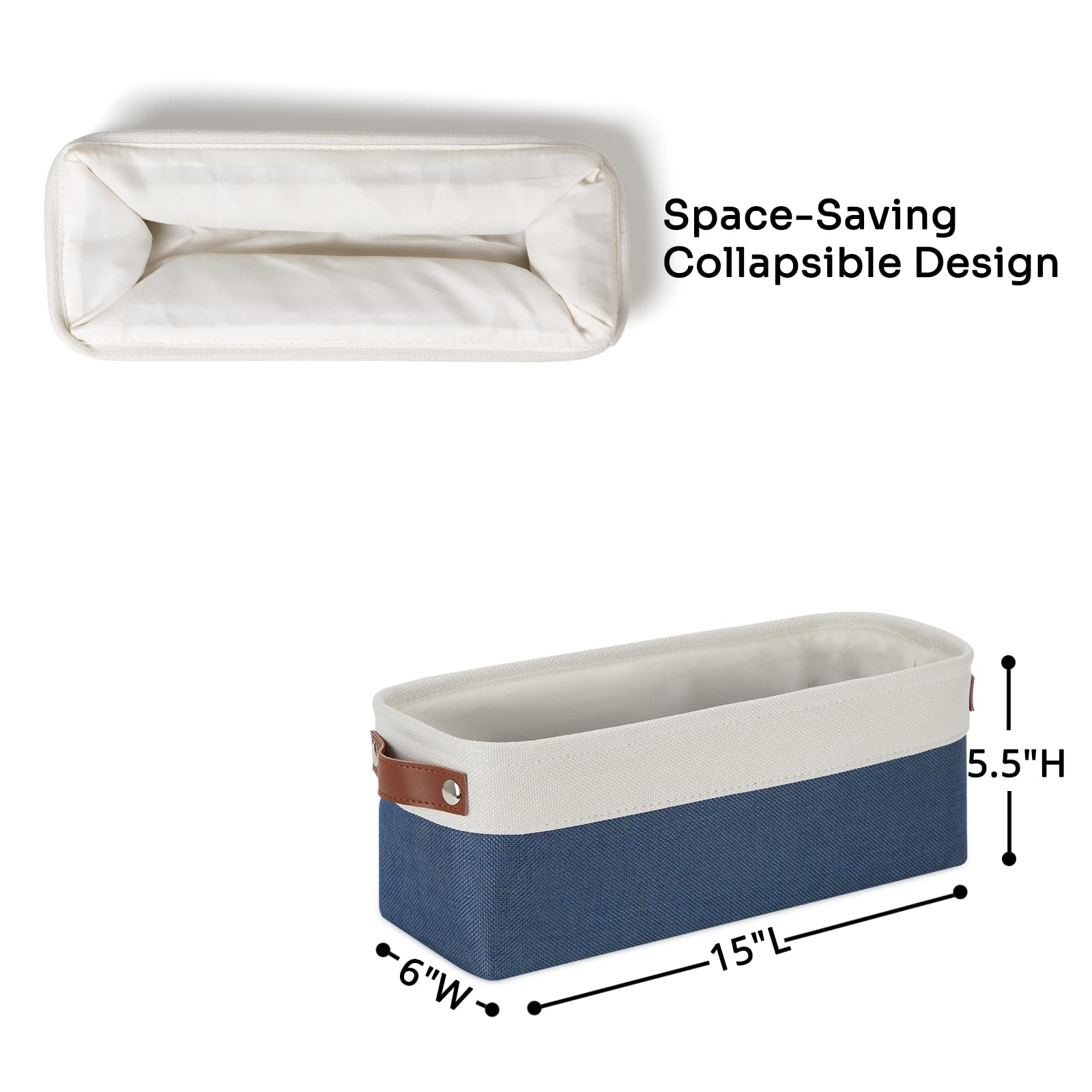 DULLEMELO Toilet Paper Baskets for Storage 15''x6''x5.5'' Small Rectangular Baskets for Towels [2 Pack] Collapsible Fabric for Organizing Closet Shelf Toys (White&Blue)