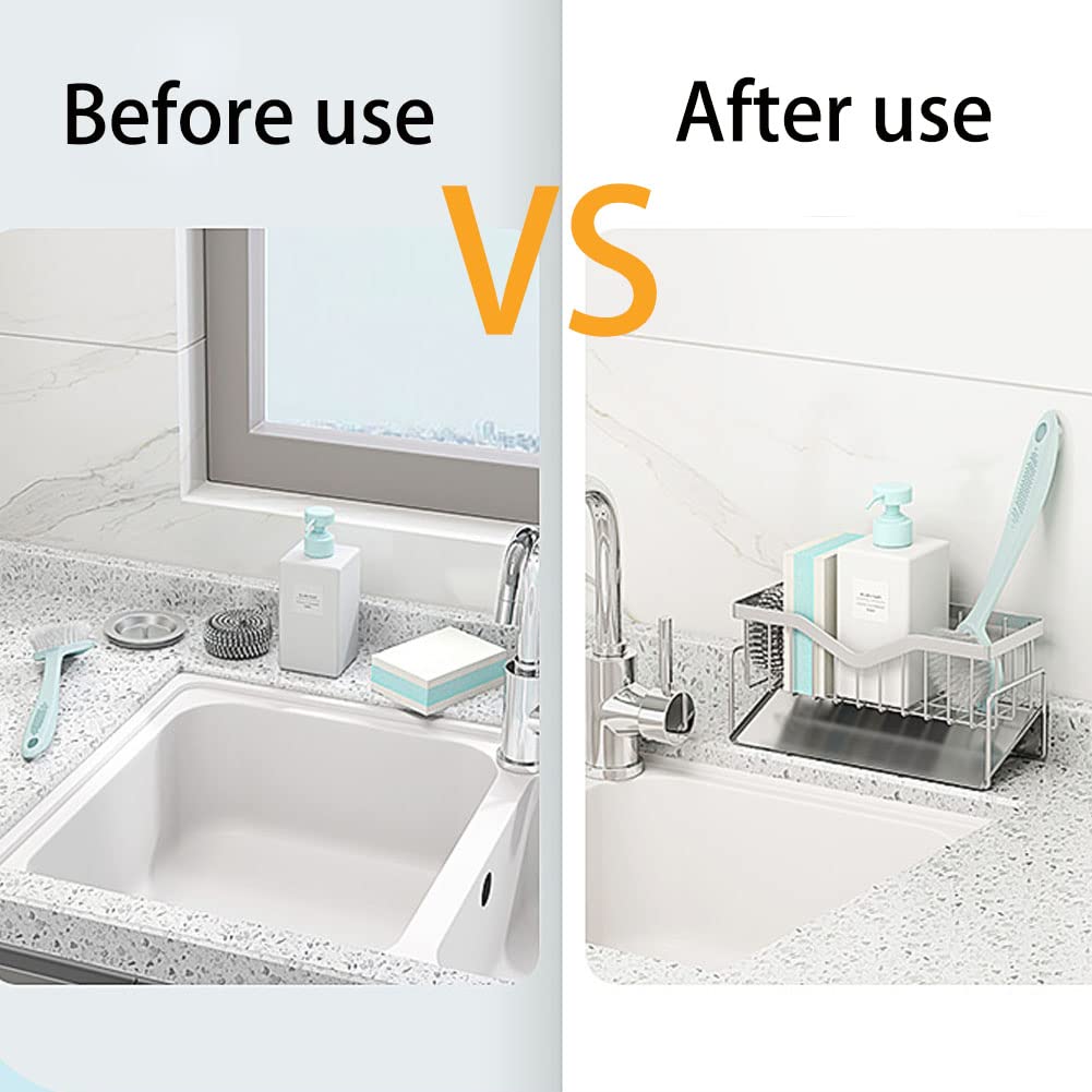 Mingfanity Kitchen Sink Caddy Sponge Holder, Quick Draining, Sus 304 Stainless Steel Sponge Organizer, Basket For Cleaning And S