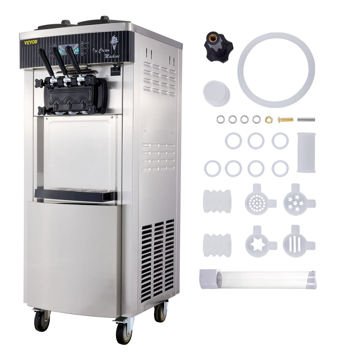 Vevor 2200W Commercial Soft Ice Cream Machine 3 Flavors 5.3 To 7.4Gallons Per Hour Auto Clean Led Panel Perfect For Restaurants