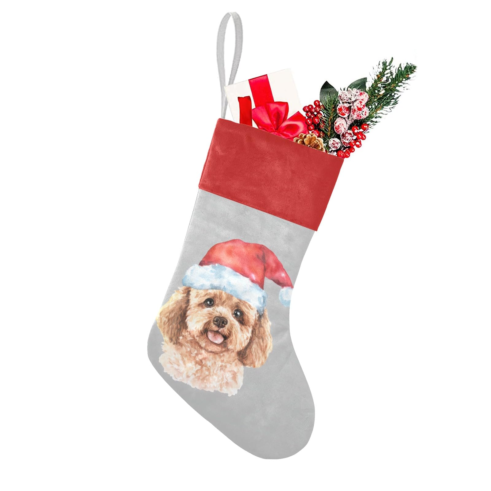 SunFancyCustom Personalized Santa Hat Poodle Dog Custom Family Xmas Stockings with Name for Home Christmas Party Ornaments Decor