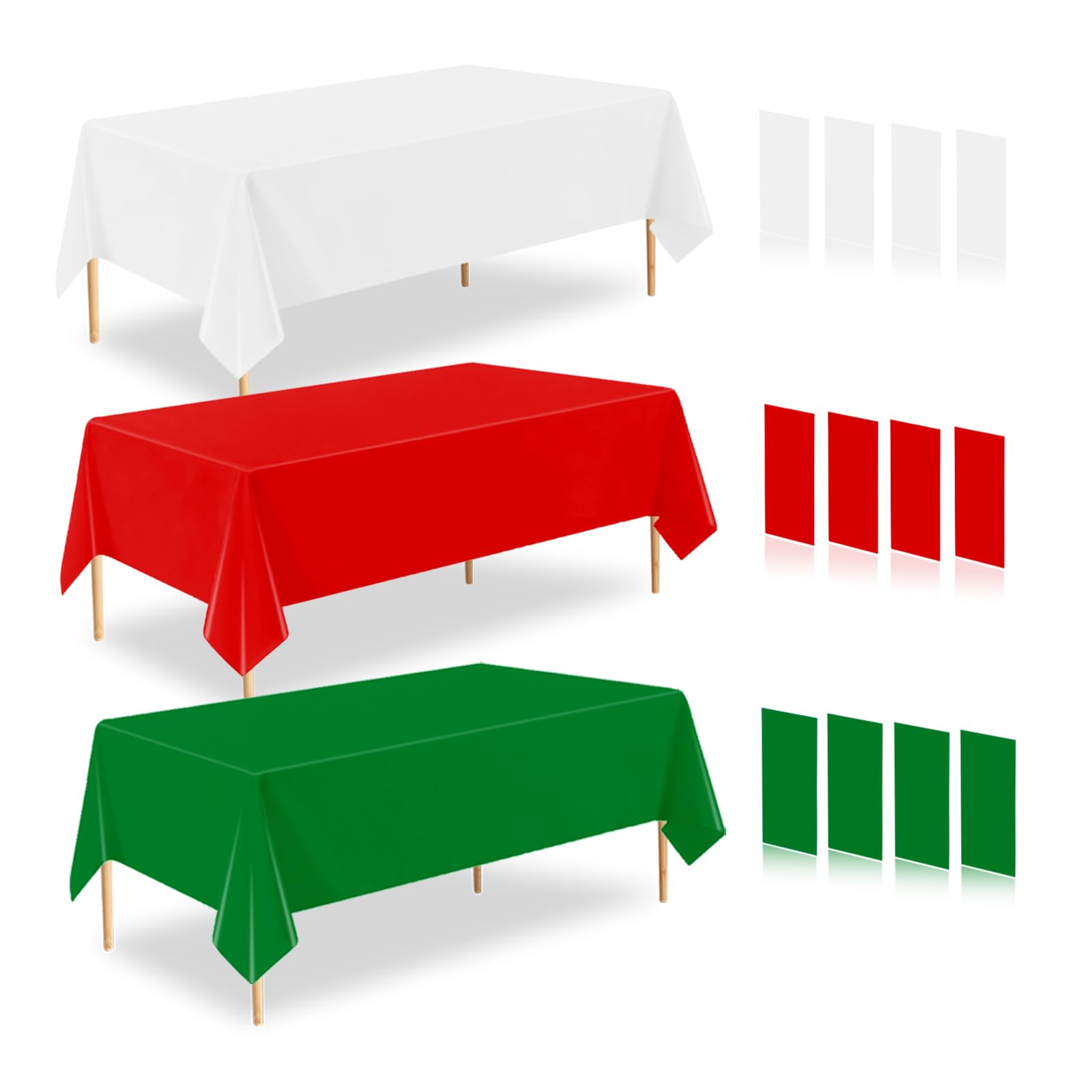 ZHIAXTON 12 Pack Christmas Plastic Tablecloth, 54 X 108 Inch White Red Green Disposable Rectangle Waterproof Table Cloths for Ch