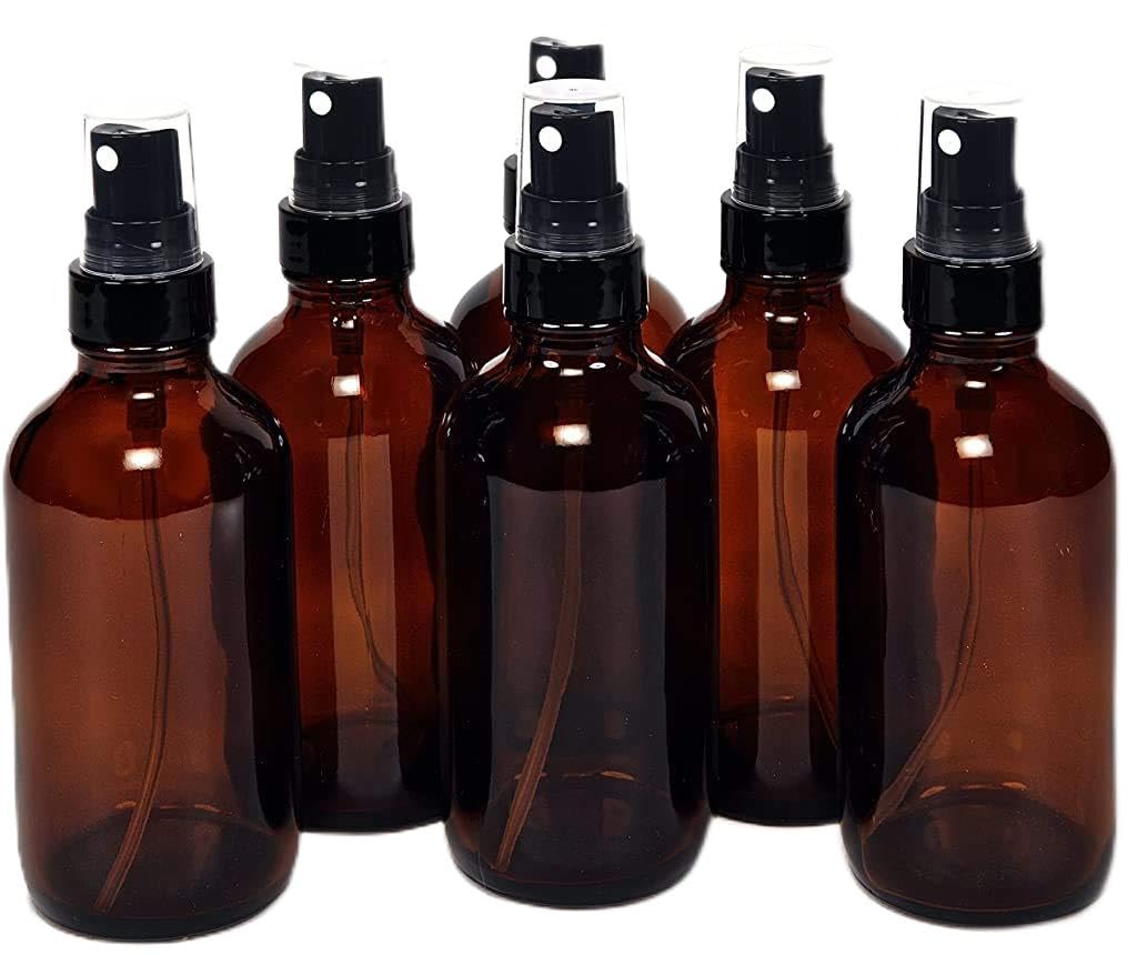 Vivaplex 6  Amber  4 oz Glass Bottles  with Black Fine Mist Sprayers
