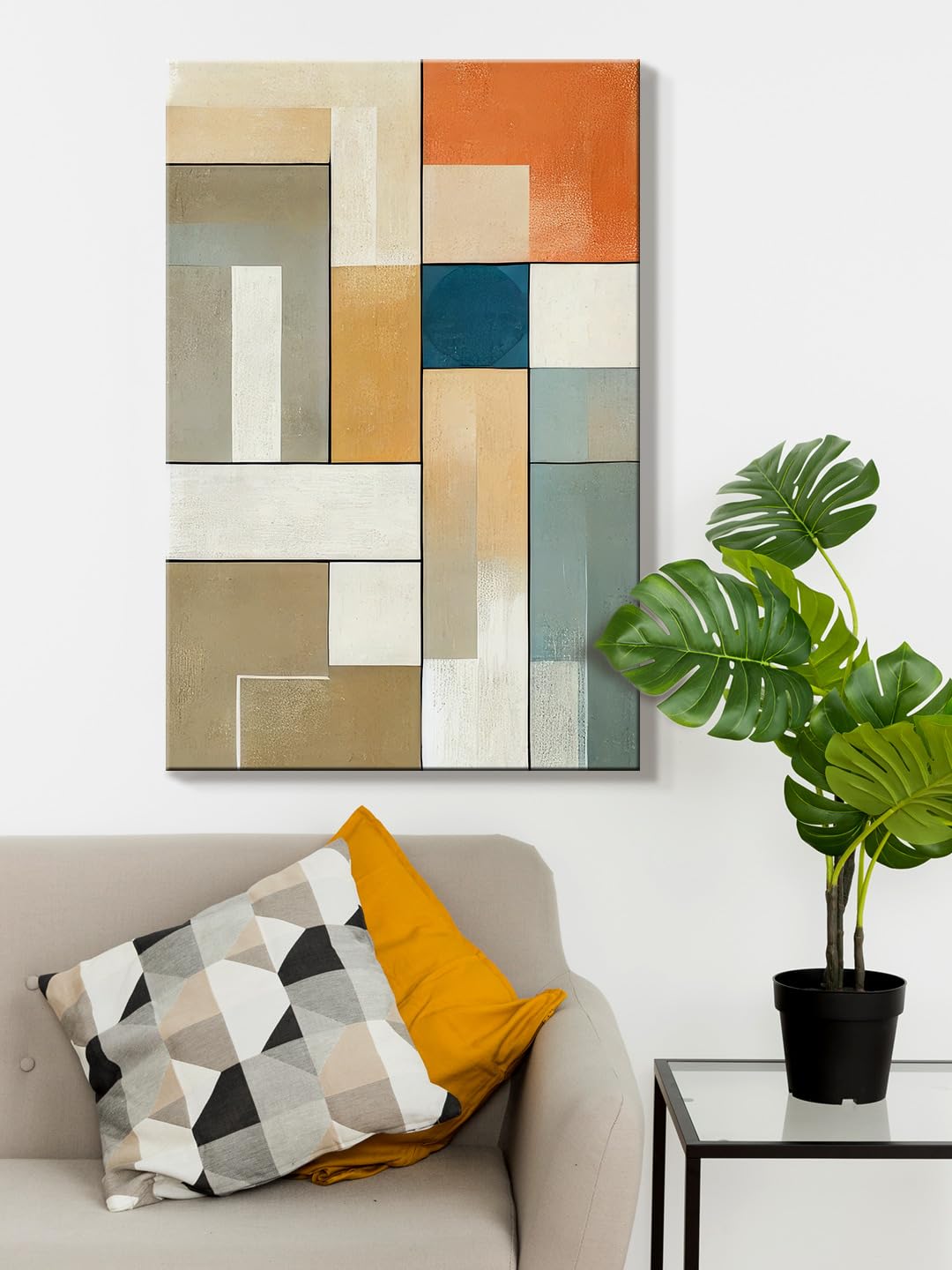 999Store Geometric Canvas Art In Neutral Tones - Contemporary Wall Decor For Modern Interiors(24X36 Inch_ Canvas) Flp24360730