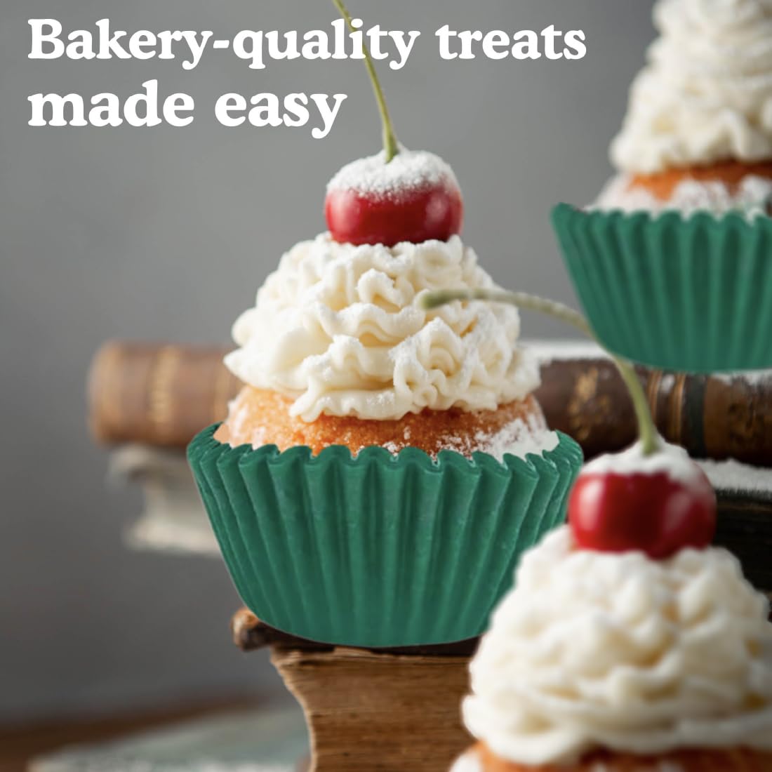 Regency Wraps Greaseproof Professional Grade Baking Cups, Pack Of 40, Standard Liners, Green Solid, For Cupcakes, Muffins, Candy