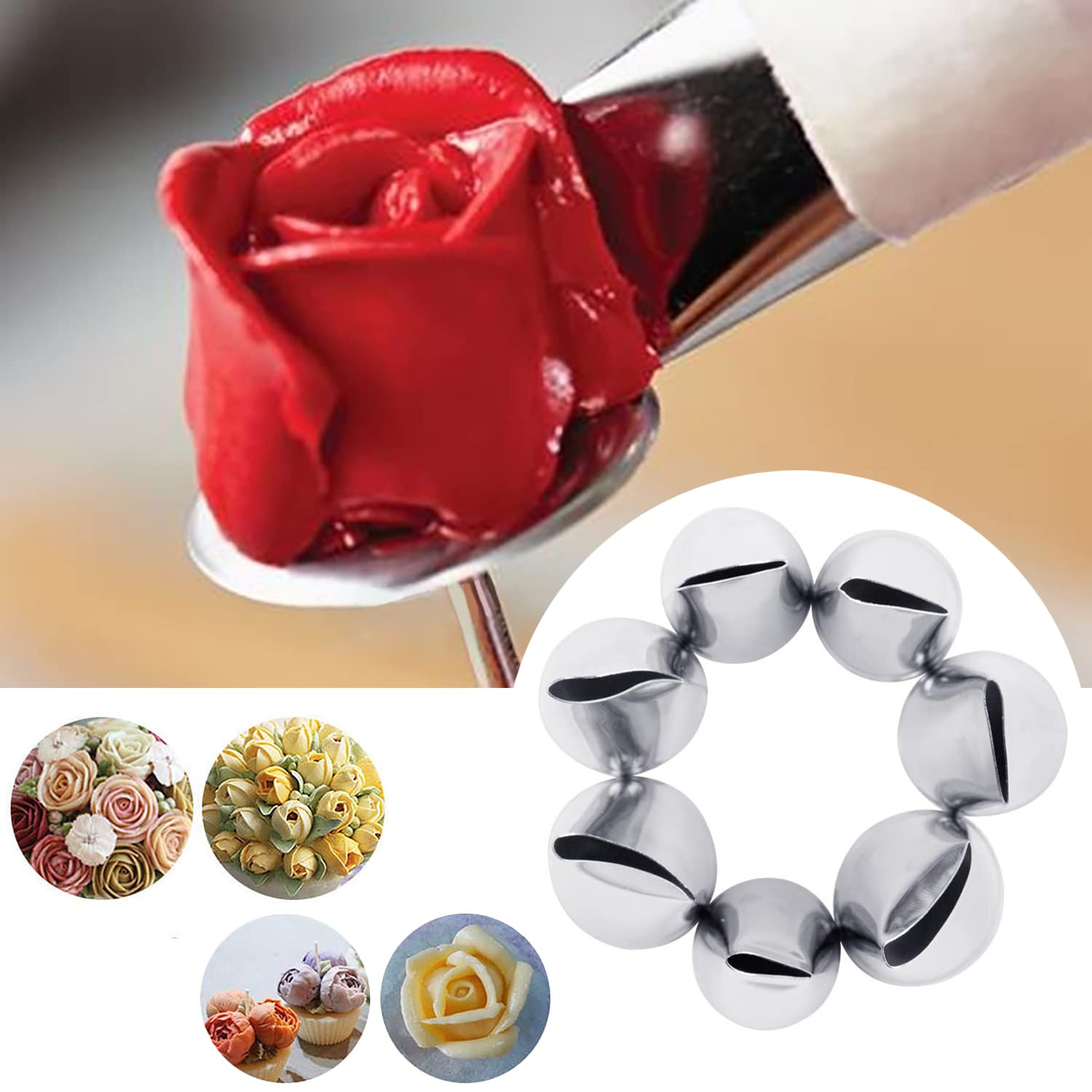 Hendiy 7Pcs/Set Cake Decorating Tips Set Cream Icing Piping Rose Nozzle Pastry Fondant Decorating Tools