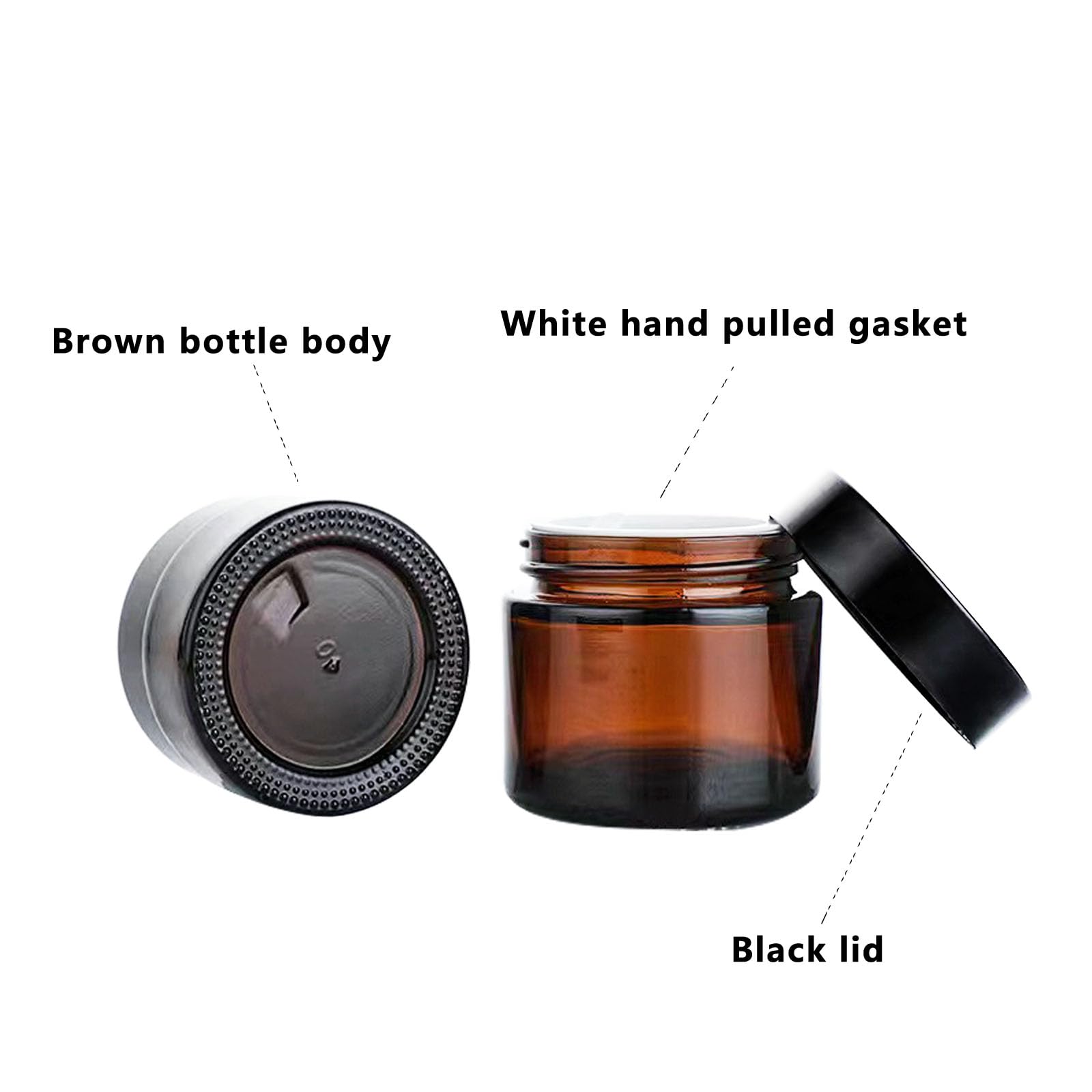 Begiket 4 Pack 2 Oz Amber Glass Jars With Lids,60Ml Empty Round Glass Jar With Inner Liners And Black Lids,Cosmetic Containers F