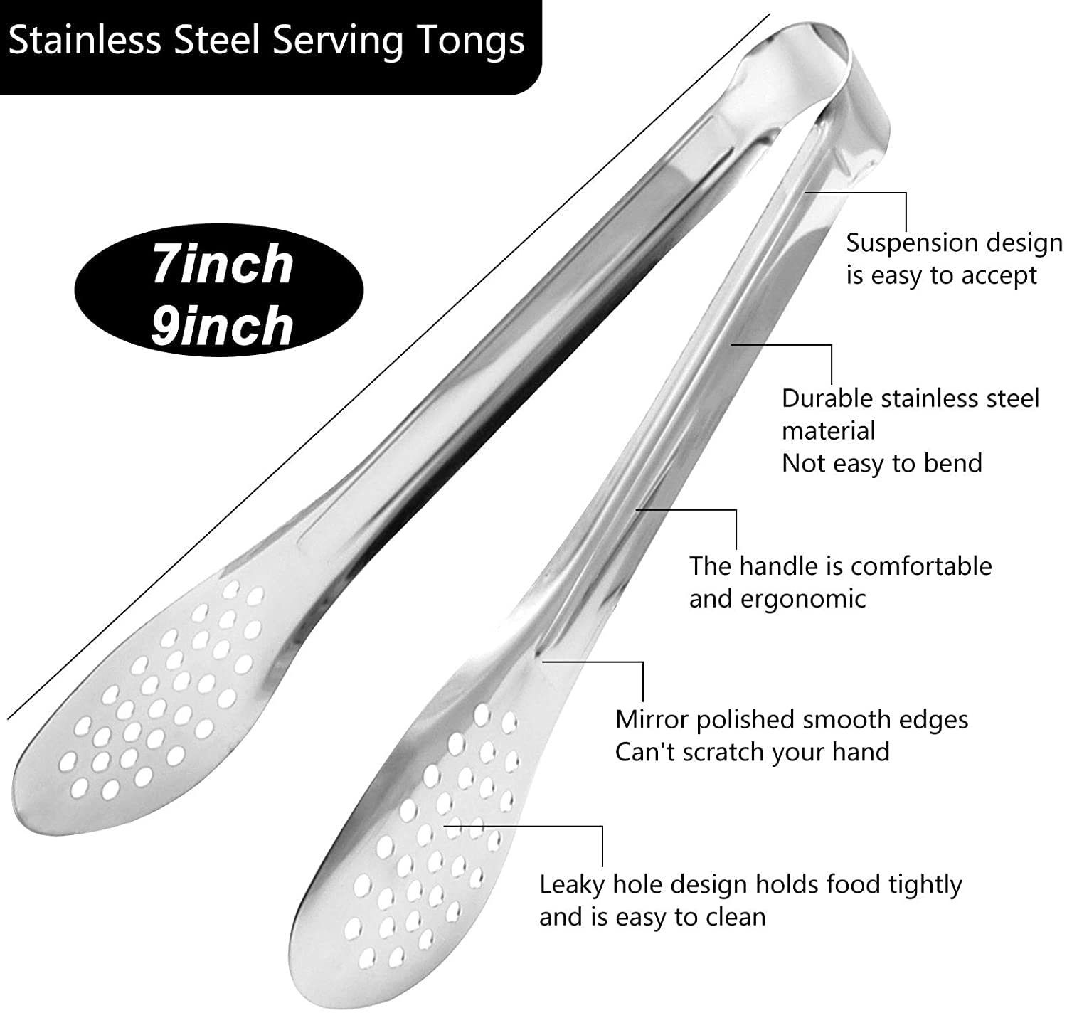 6 Pack Buffet Tongs,Stainless Steel Serving Tongs Serving Utensils 7Inch
