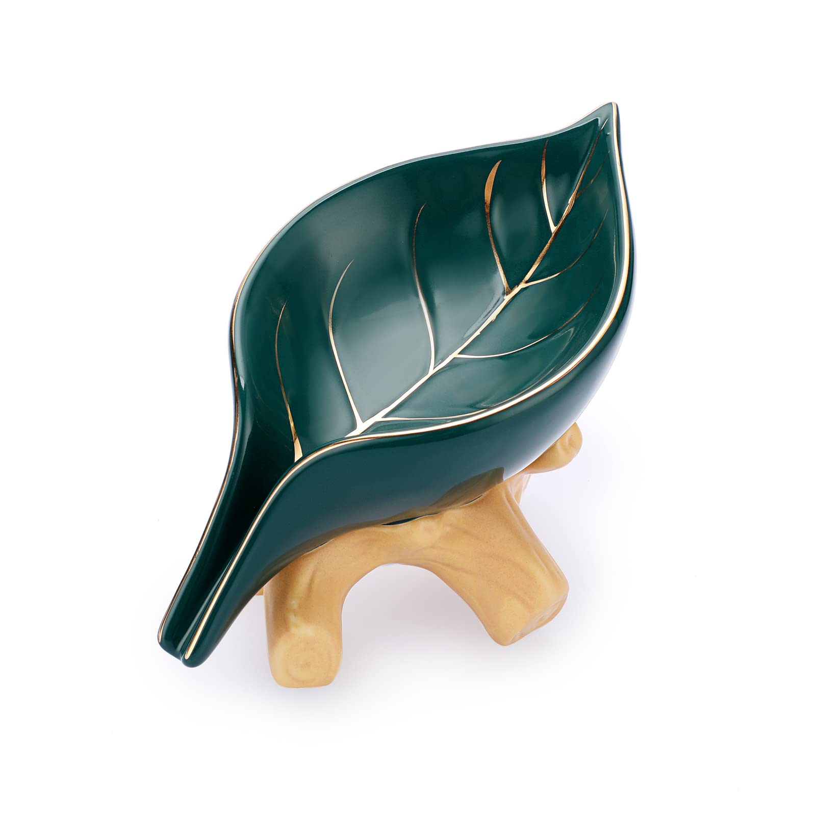 Juxyes Ceramic Soap Dish Holder Self Draining, Unique Waterfall Soap Dish Leaf Shape Decorative Soap Dish Tray Tabletop Drainabl
