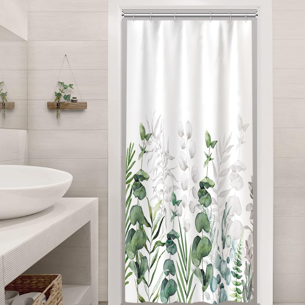 Ruelvth Stall Shower Curtain, Sage Green Eucalyptus Small Shower Curtain For Bathroom Waterproof Spring Green Leaves Rv Shower C