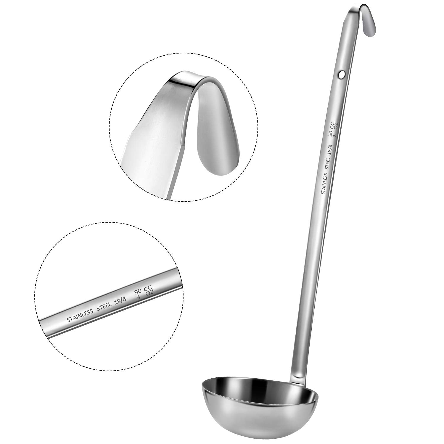 Meekoo 3 Pieces Stainless Steel Ladle Soup Handle Ladle With Pouring Rim For Kitchen Cooking Soup Sauce (3 Oz)