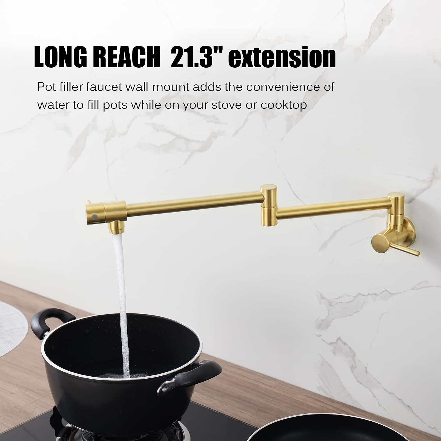 Haiyunda Pot Filler Folding Faucets,Wall Mount Pot Filler Kitchen Faucet Solid Brass,Swing Arm Folding Brushed Gold Modern Kitch
