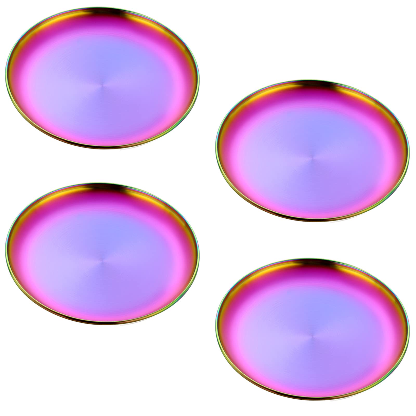 Buyer Star Rainbow Dinner Plates Set,4 Pieces Dishes Stainless Steel Dessert Salad Plate Kitchen Essentials For Home Camping Par