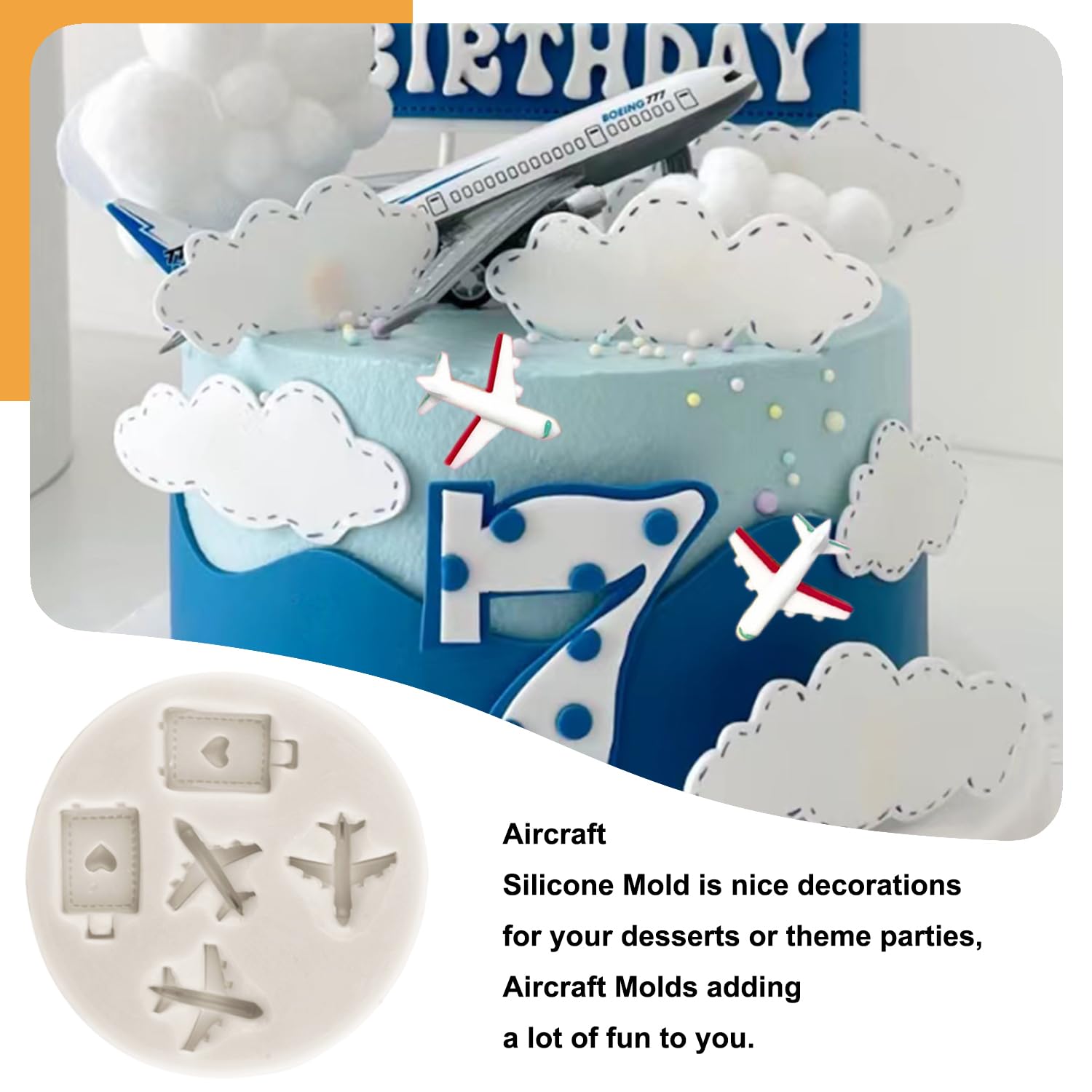 Sijiangmold Airplane Silicone Mold Airplane Propeller Fondant Molds For Cupcake Topper Cake Decorating Candy Chocolate Polymer C