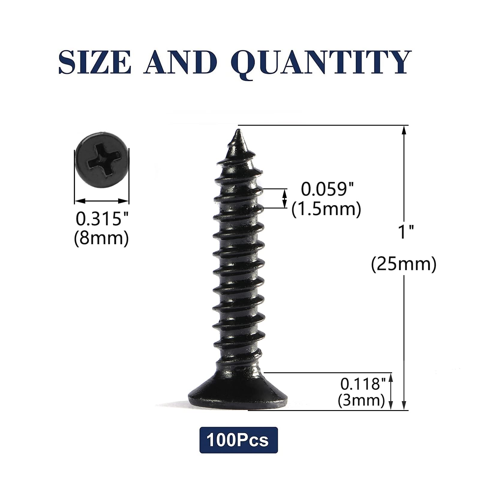 8 X 1 Wood Screw 100Pcs 18-8 (304) Stainless Steel Screws Flat Head Phillips Fast Self Tapping Drywall Screws Black Oxide By Sg