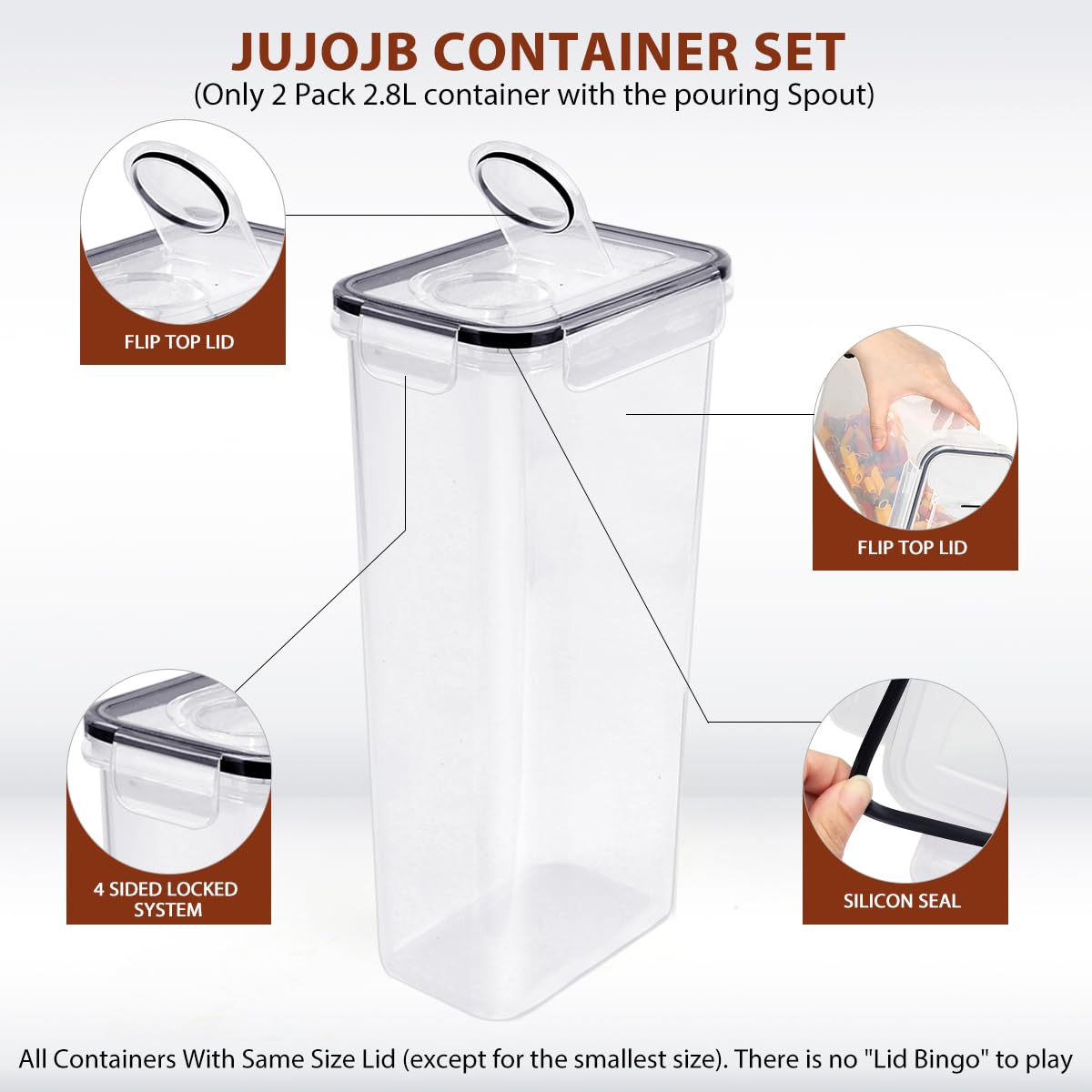 Jujojb 68 Pcs Airtight Food Storage Containers With Lids Bpa Free,2 Pack With Pouring Spout Cereal Containers Storage For Kitche