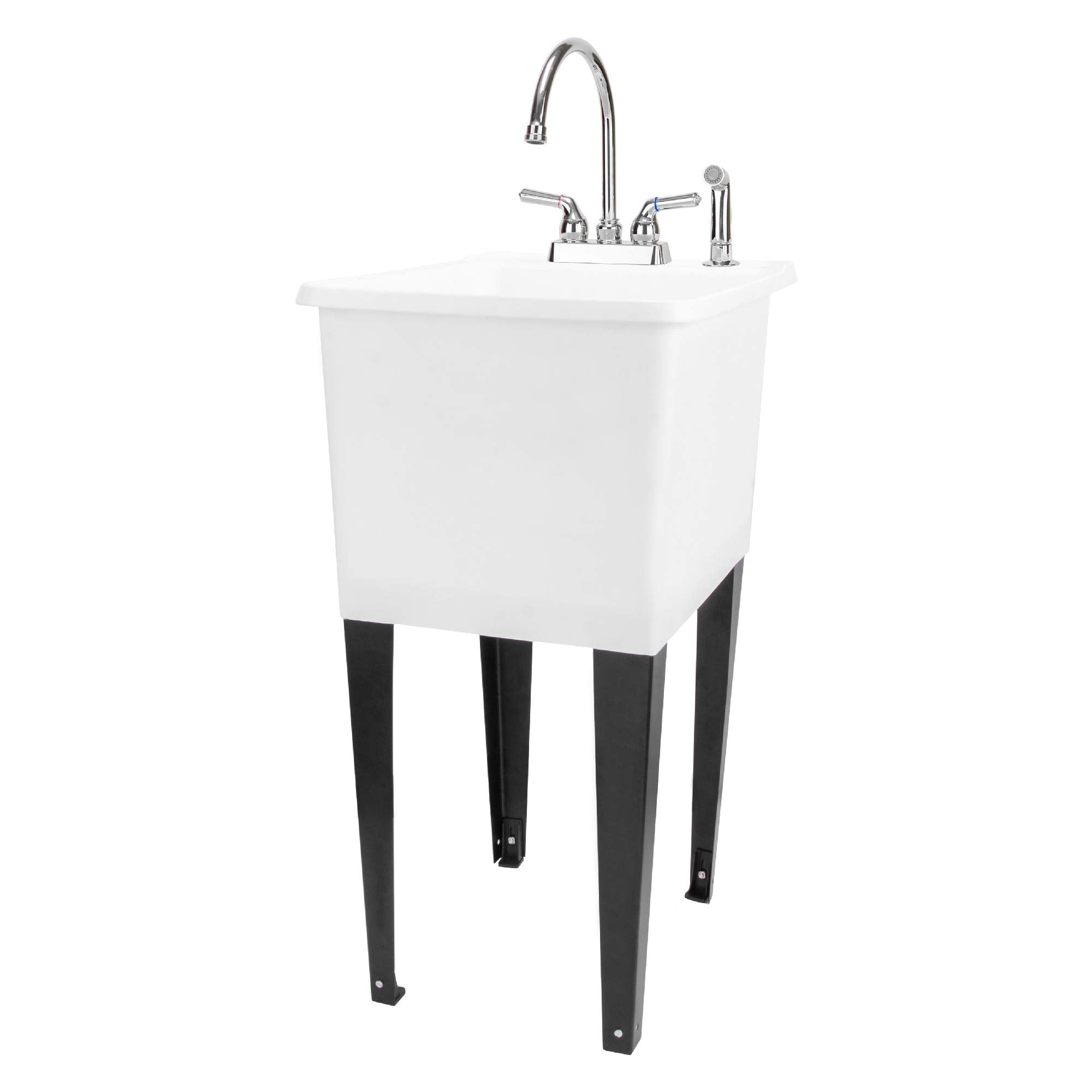White Space Saver Utility Sink By Js Jackson Supplies, Freestanding Tehila Space Saving Laundry Tub, Chrome Gooseneck Faucet Wit