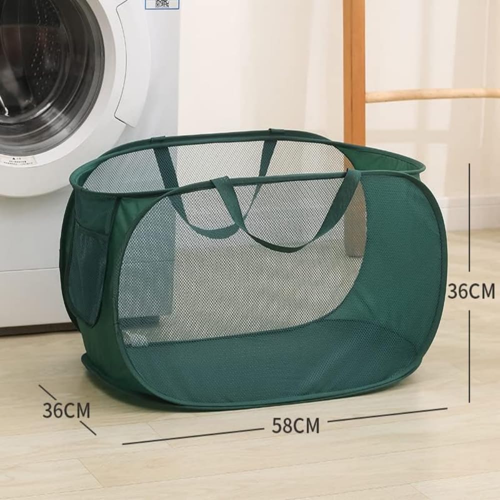Lateronon 2 Pcs Mesh Popup Laundry Hamper, Opening Laundry Basket,Popup Laundry Basket With Durable Handles,Foldable Pop-Up Mesh