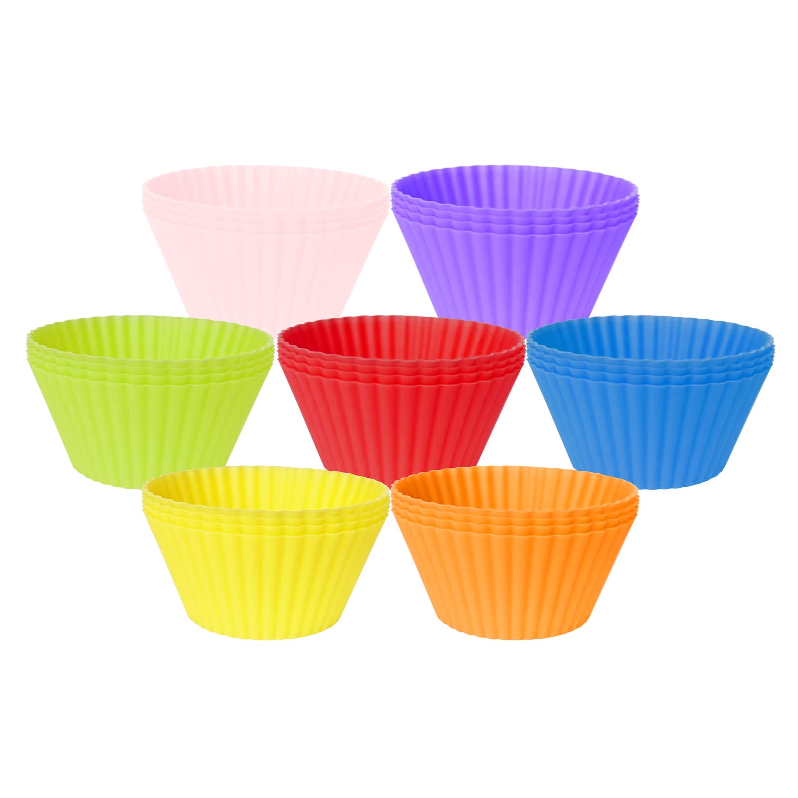 28 Pack Silicone Baking Cups, 7 Colors 2.64 Inches Muffin Cups, Reusable Cupcake Mold, Non-Stick Cake Lining