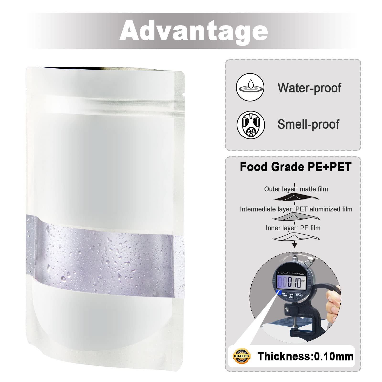 Oddier 5.5''X7.8'' 120Pcs Smell Proof Mylar Bags For Food Storage, Stand-Up Resealable Mylar Bags Food Storage Bags With Matte W