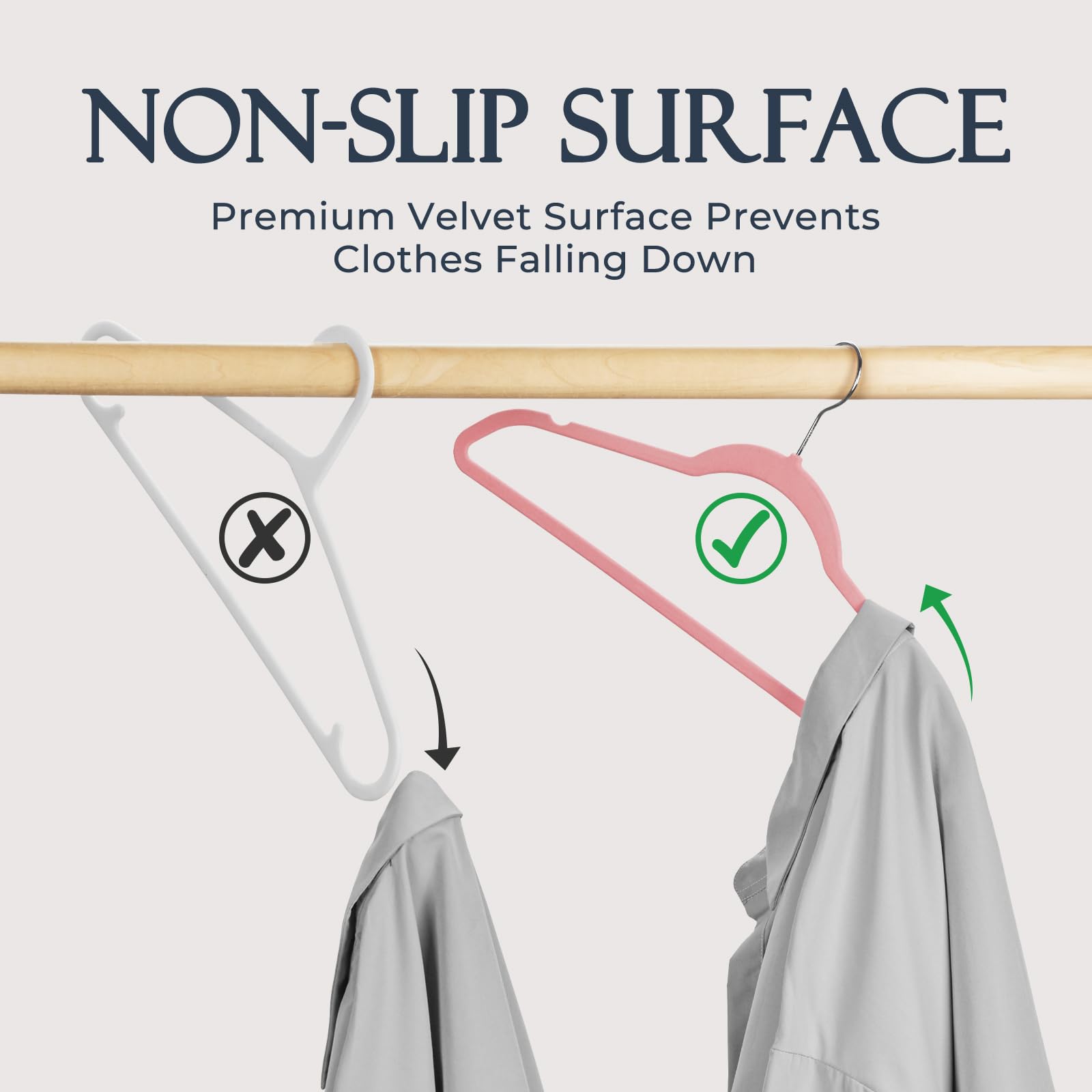 HOUSE DAY Velvet Hangers 60 Pack  Premium Clothes Hangers Non-Slip Felt Hangers  Sturdy Lt Pink Hangers Heavy Duty Coat Hangers  Durable Suit Hangers for Space Saving  No Hanger Marks 360 Rotating