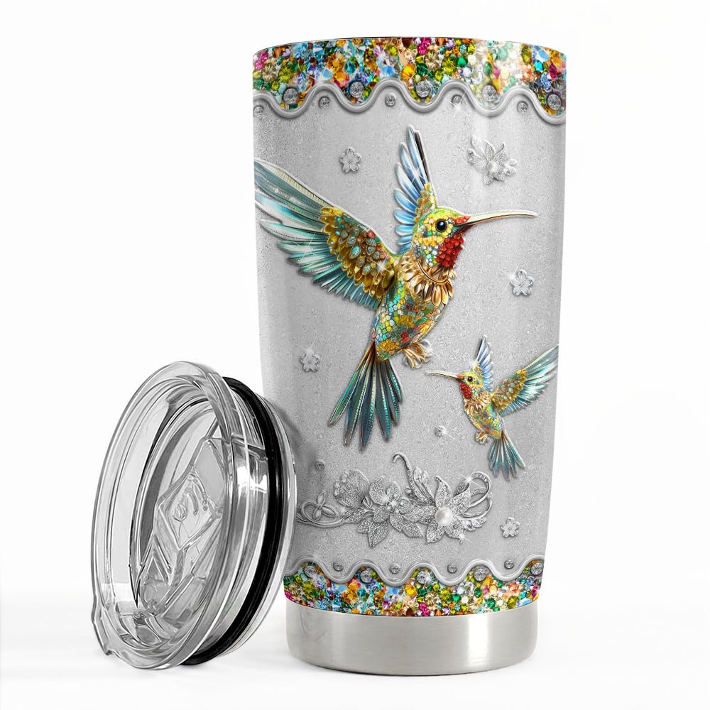 SANDJEST Hummingbird Gifts for Women Hummingbirds Tumbler 20oz Jewelry Drawings Stainless Steel Insulated Tumblers Coffee Travel