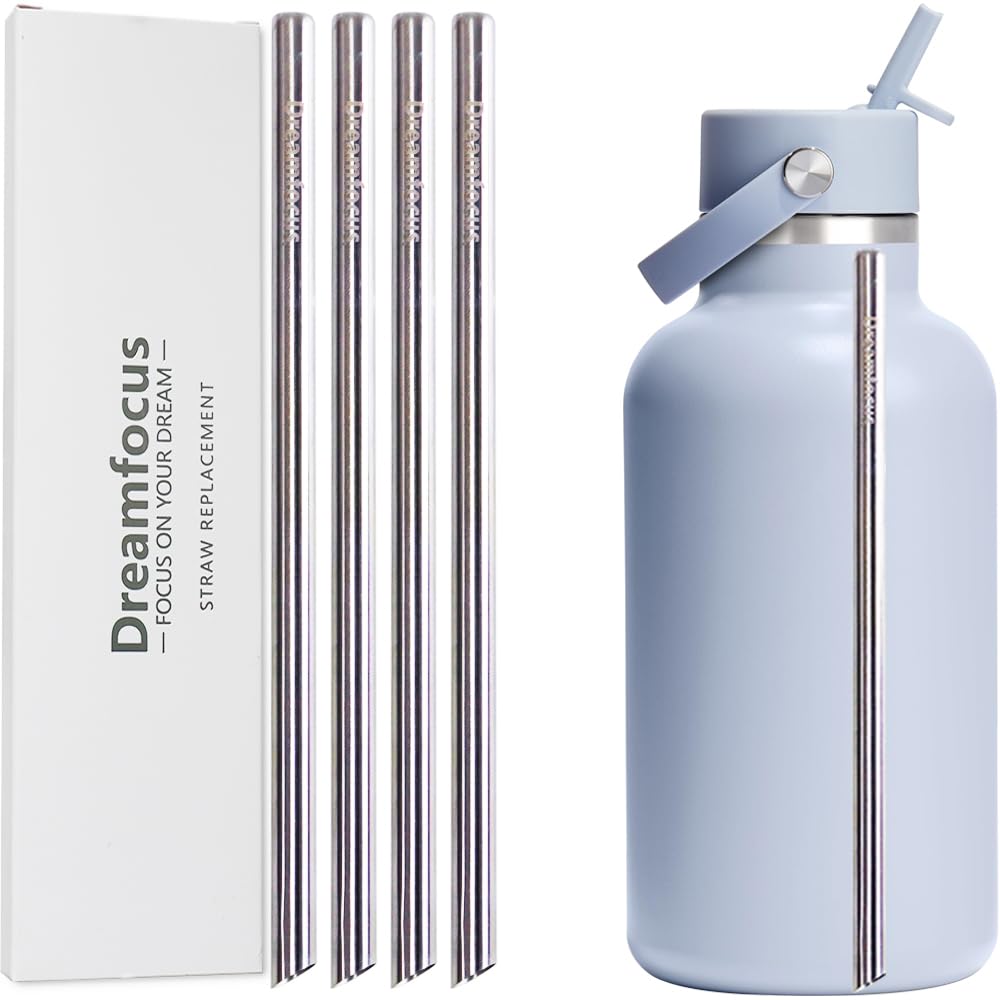 Dreamfocus Reusable Metal Straws Replacement Stainless Steel for Hydro Flask Wide Mouth Bottle 64 oz 4Pack
