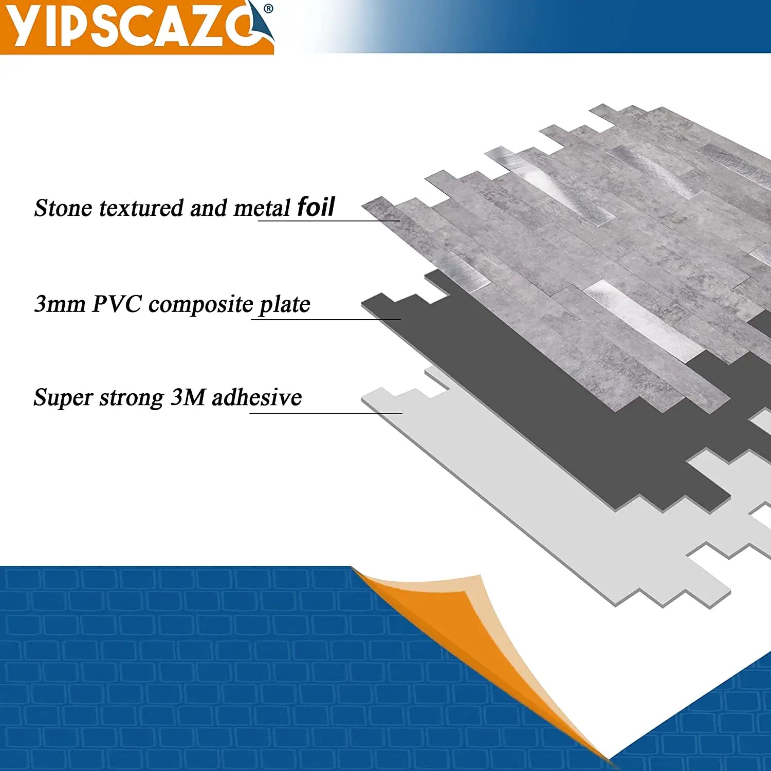Yipscazo 1 - Sheet Peel and Stick Stone Metal Tile Backsplash, Stick on Tiles for Backsplash Kitchen, Bathroom, Laundry Room, Ca