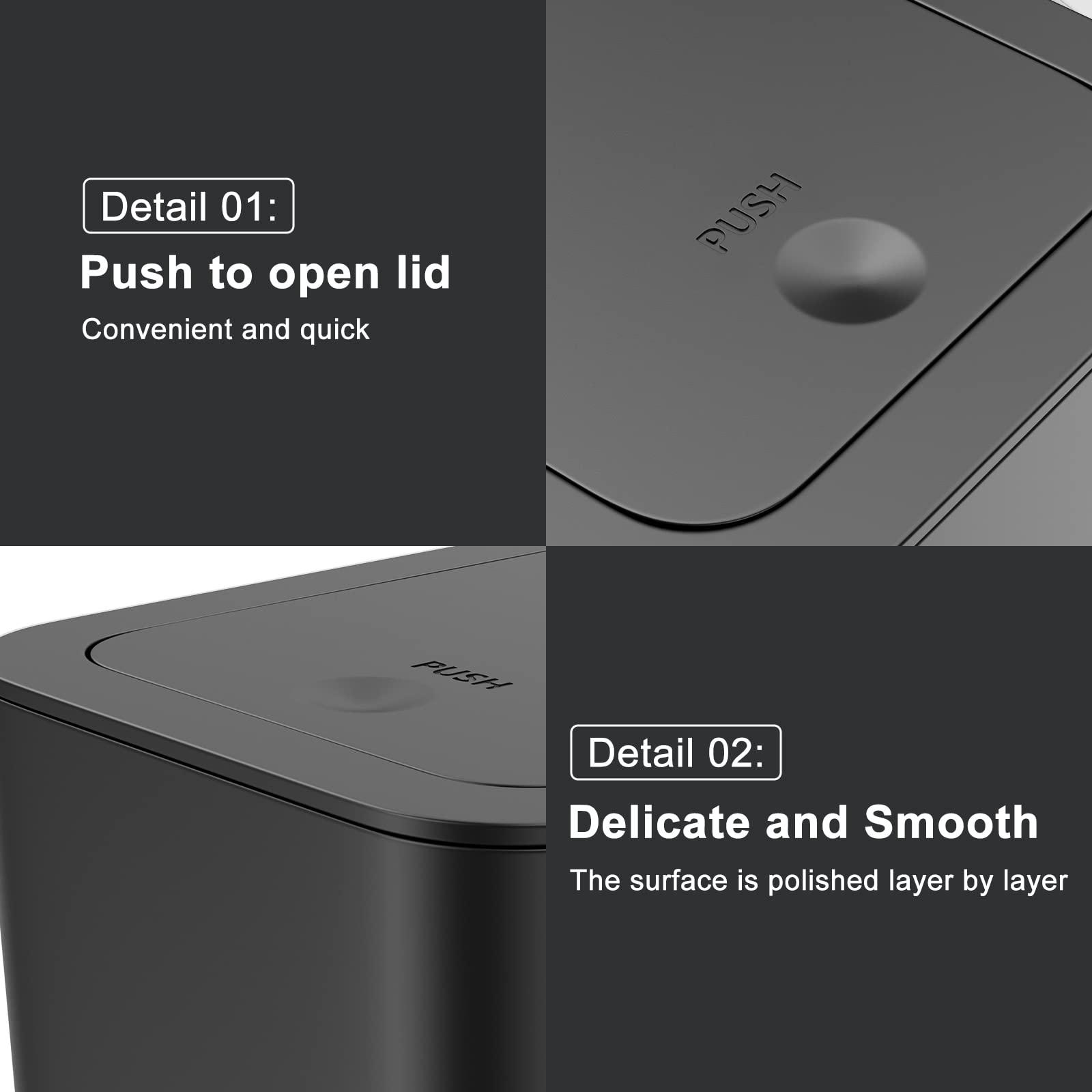 N. NETDOT 3 Pack 10 Liter Small Trash Can with lid  2.6 Gallon Garbage Can Slim Trash Bin Waste Basket for Bathroom Kitchen Bedroom Living Room Office Laundry - Black