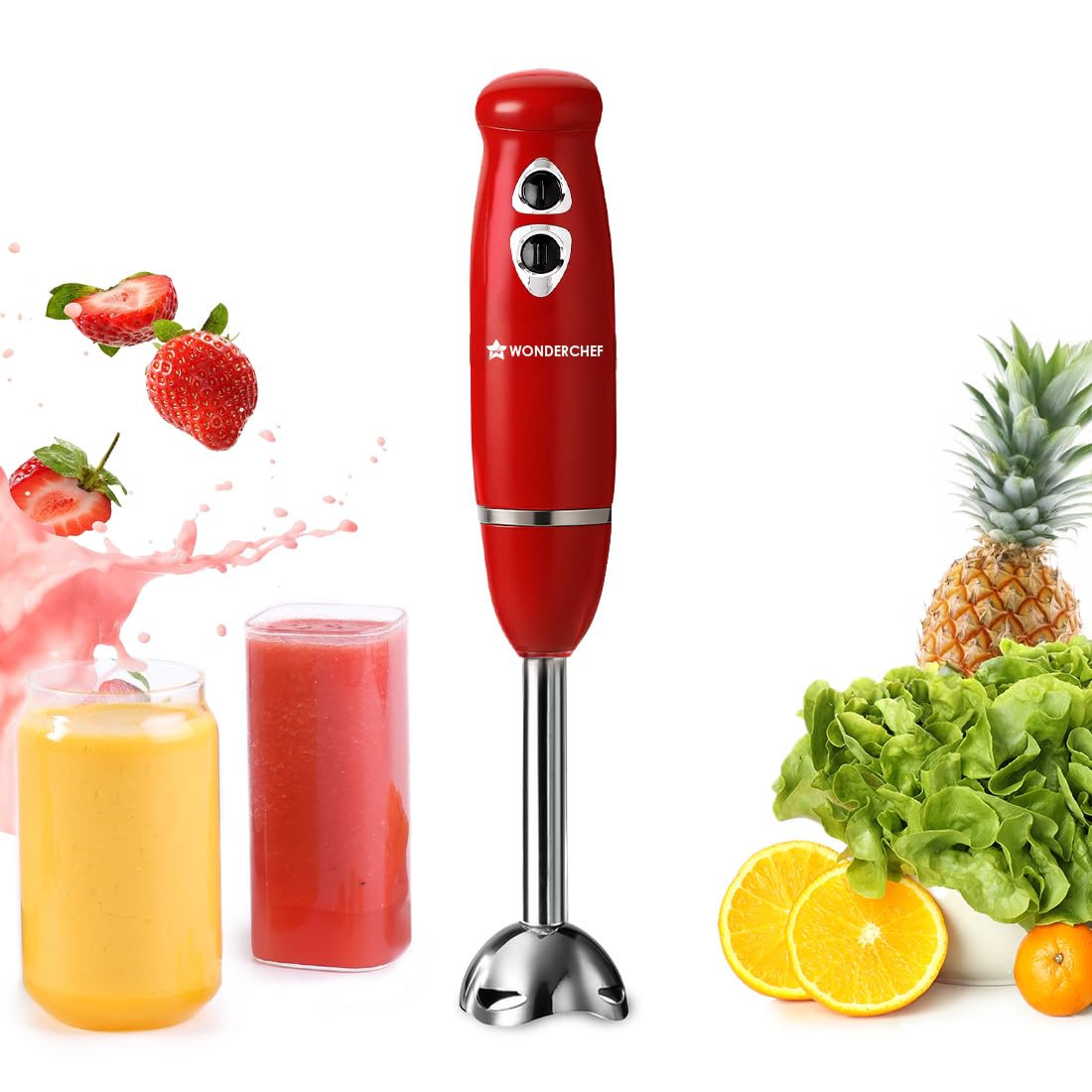 Wonderchef Regalia Hand Blender Mixer | 350W | Sharp StainlessSteel Blades | Dual Speed Settings | For Hot & Cold Blending | De