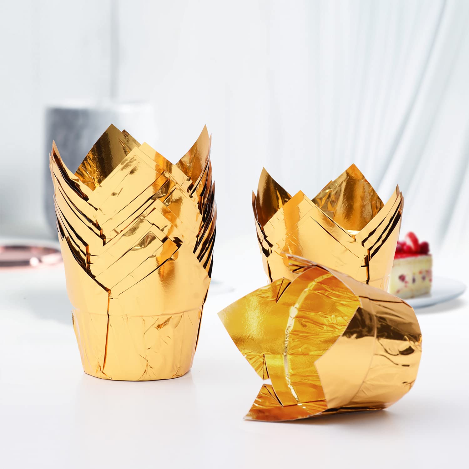 Party Hippo Gold Tulip Cupcake Liners 100 Pcs Baking Paper Cups Holders Greaseproof Muffin Cases Wrappers For Wedding Birthday P