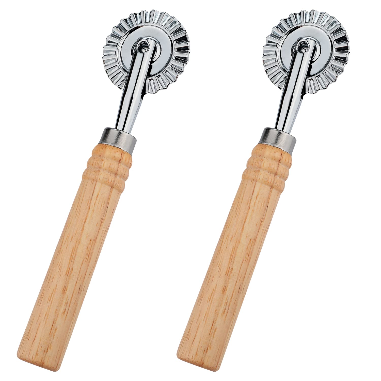 2Pcs Ravioli Cutter Wheel, Pasta Cutter Wheel With Long Wooden Handle Ravioli Crimper Cutter Wheel Zinc Alloy Pasta Cutter Wheel