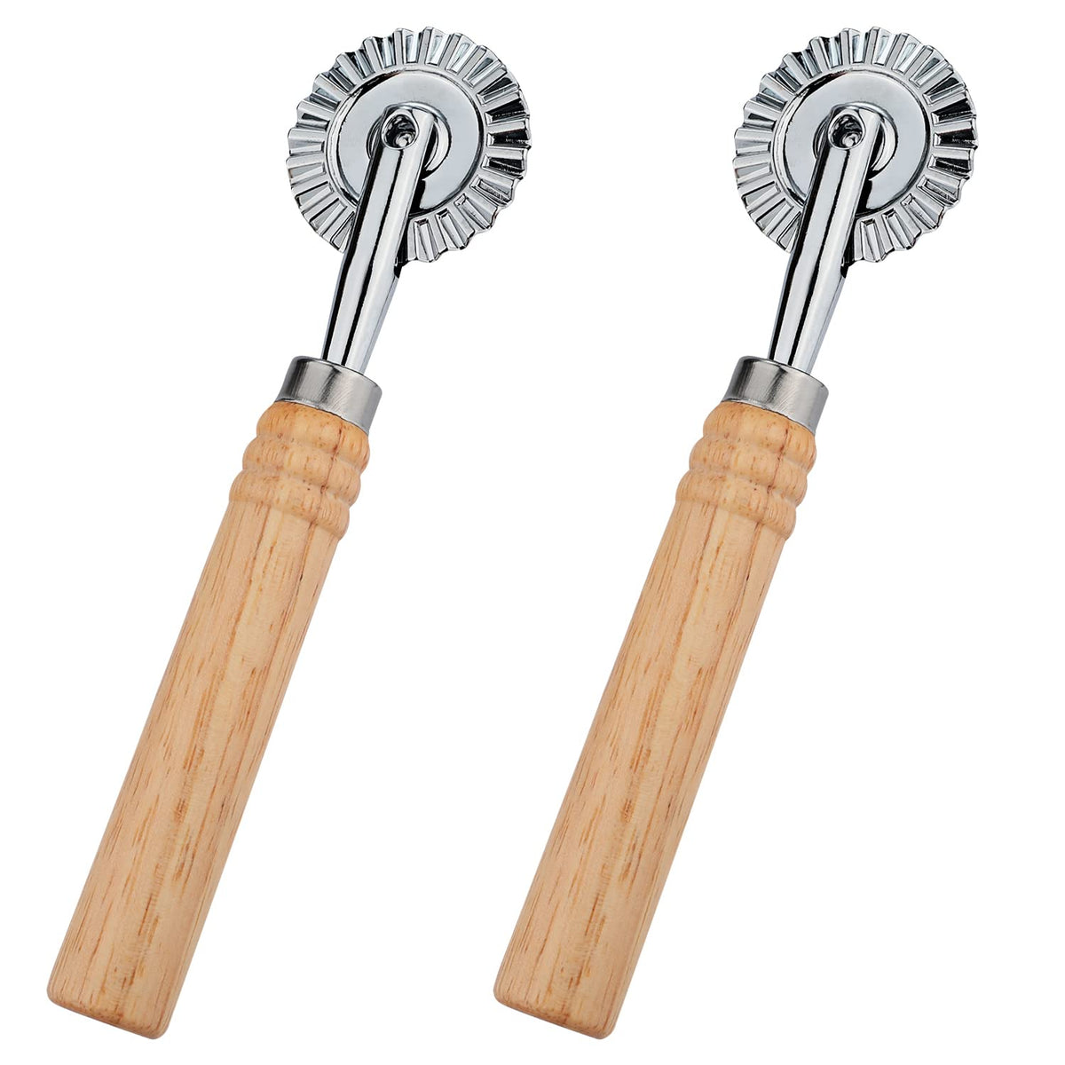2Pcs Ravioli Cutter Wheel, Pasta Cutter Wheel With Long Wooden Handle Ravioli Crimper Cutter Wheel Zinc Alloy Pasta Cutter Wheel