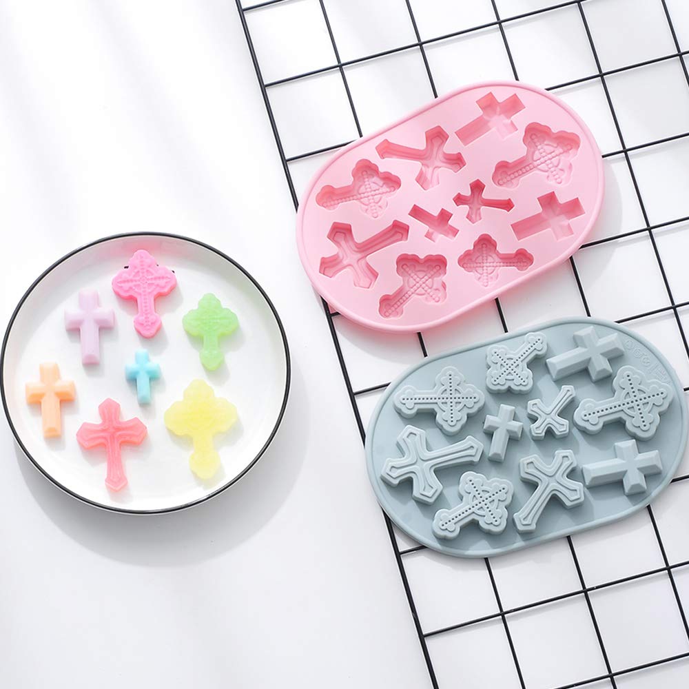 Ourashero 2Pcs Cross Shape Cake Fondant Mold Cake Decorations Cupcake Topper Silicone Clay Candy Chocolate Gum Paste Mold With S