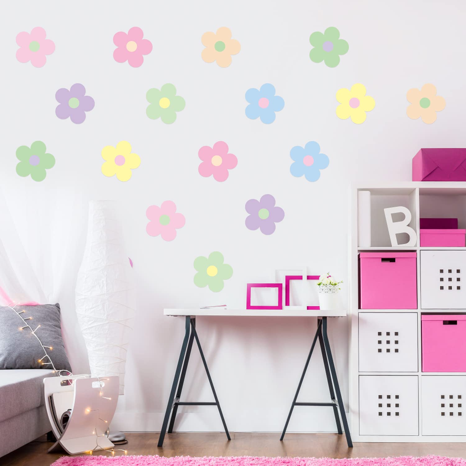 A1Diee 16Pcs Danish Pastel Aesthetic Cute Flowers Wall Decal Preppy Hippie Trendy Wall Art Decor Vinyl Peel And Stick Kidcore Ae
