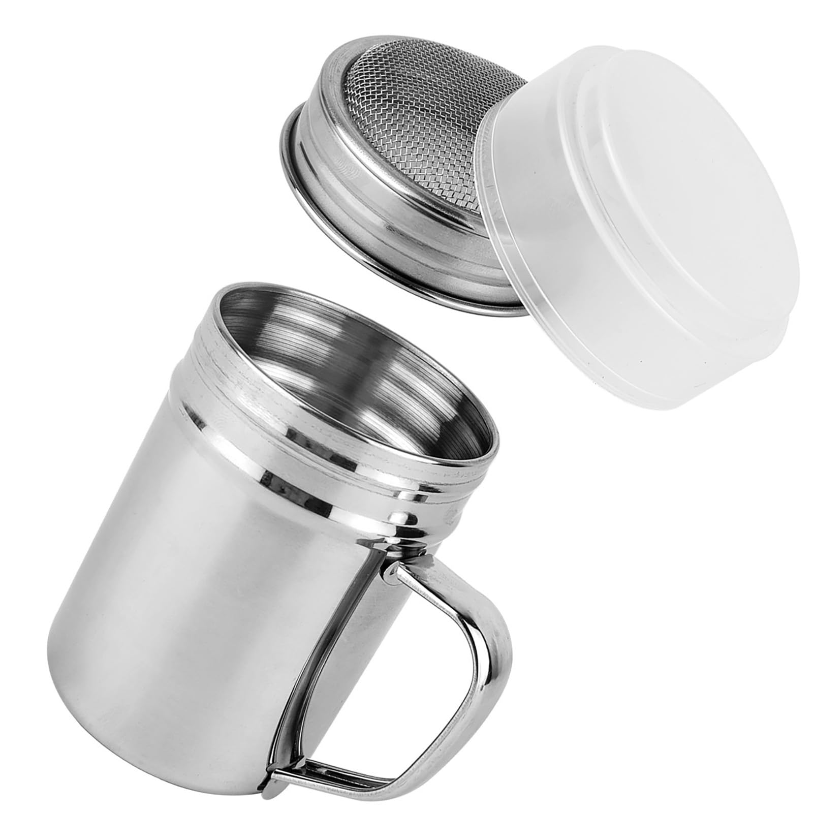 1 Pack Powdered Sugar Shaker Duster 7oz 304 Stainless Steel Fine Mesh Shakers With Handle and Lid for Baking Cornstarch Coffee F