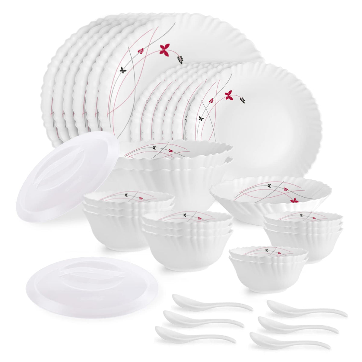 Cello Opalware Dazzle Series Lush Fiesta 35 Piece Dinner Set Serving F ...
