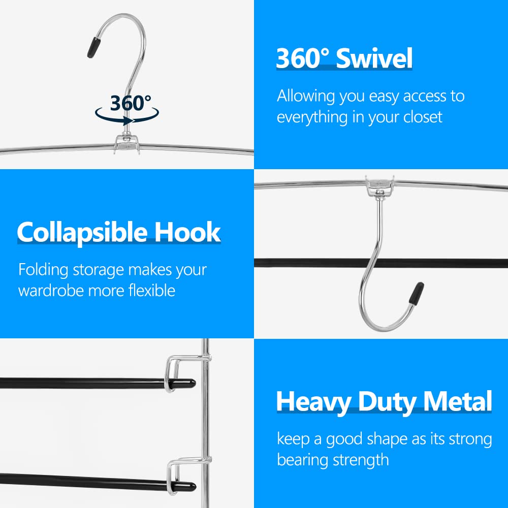 Pants Hangers 6 Pieces,5 Tier Closet Organizers And Storage Clothes Hangers,Hangers Space Saving With Swing Arm,Multiple Metal H