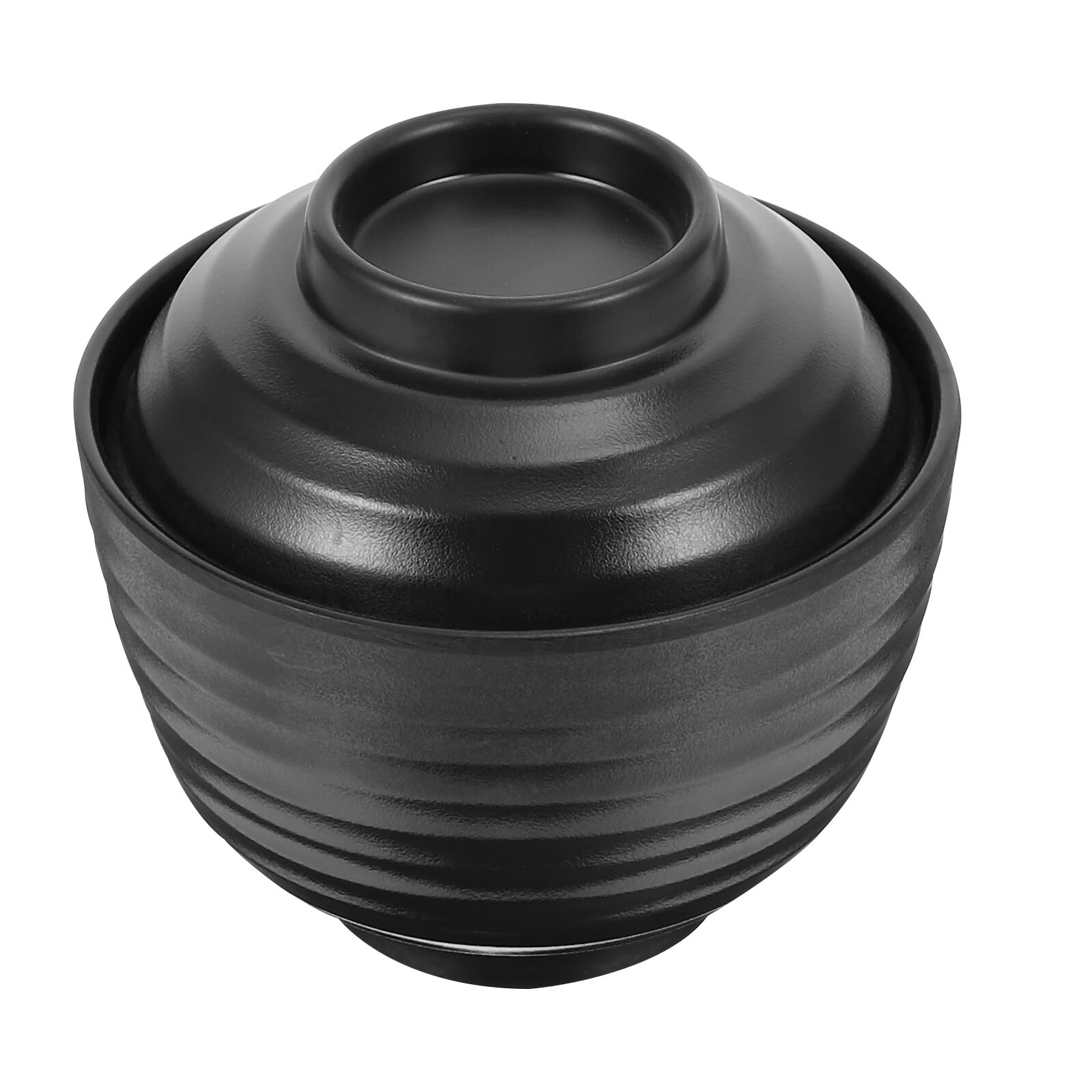 TOGEVAL Japanese Miso Soup Bowl with Lid 3.93 Inch Heat-Resistant Black Melamine Rice and Dessert Bowl for Kitchen Tableware and