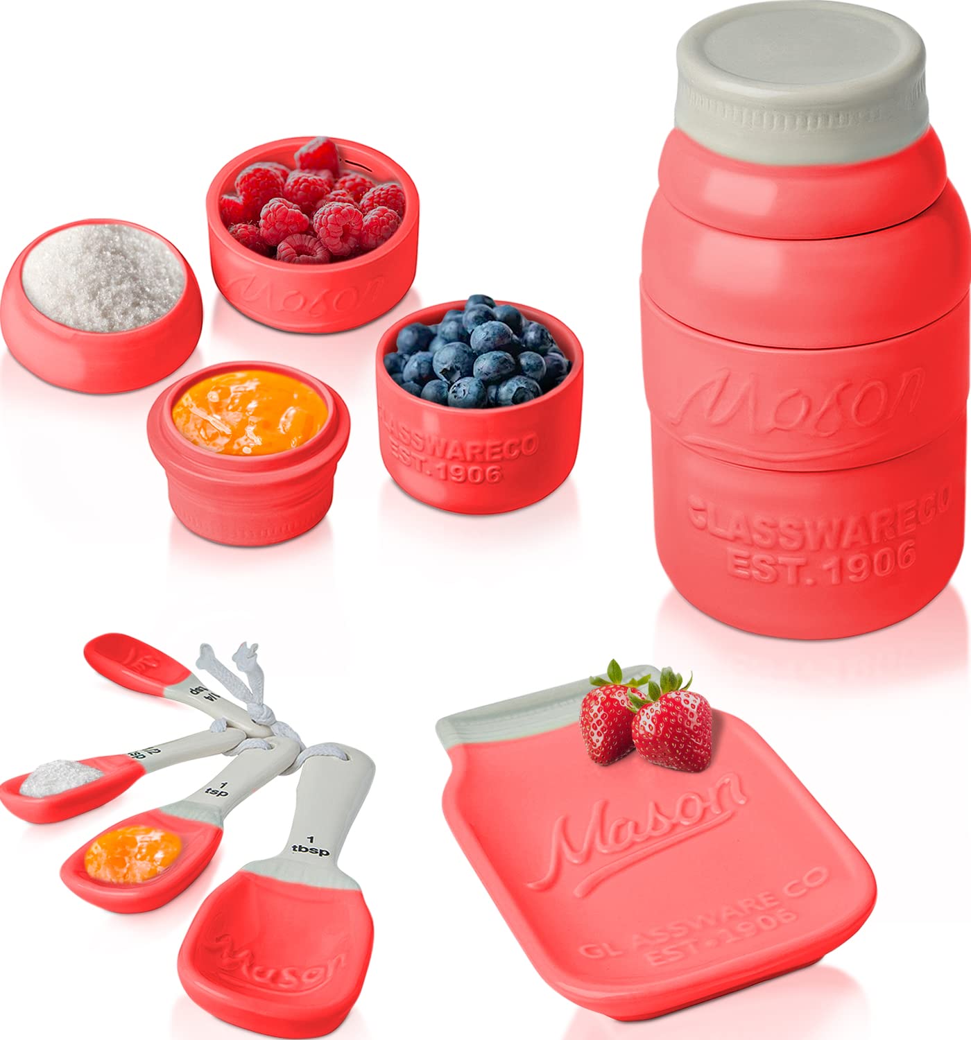 Vintage Mason Jar Kitchenware Set By Comfify - Multi-Piece Kitchen Ceramic D  Cor Set W/ 4 Measuring Cups, 4 Measuring Spoons An