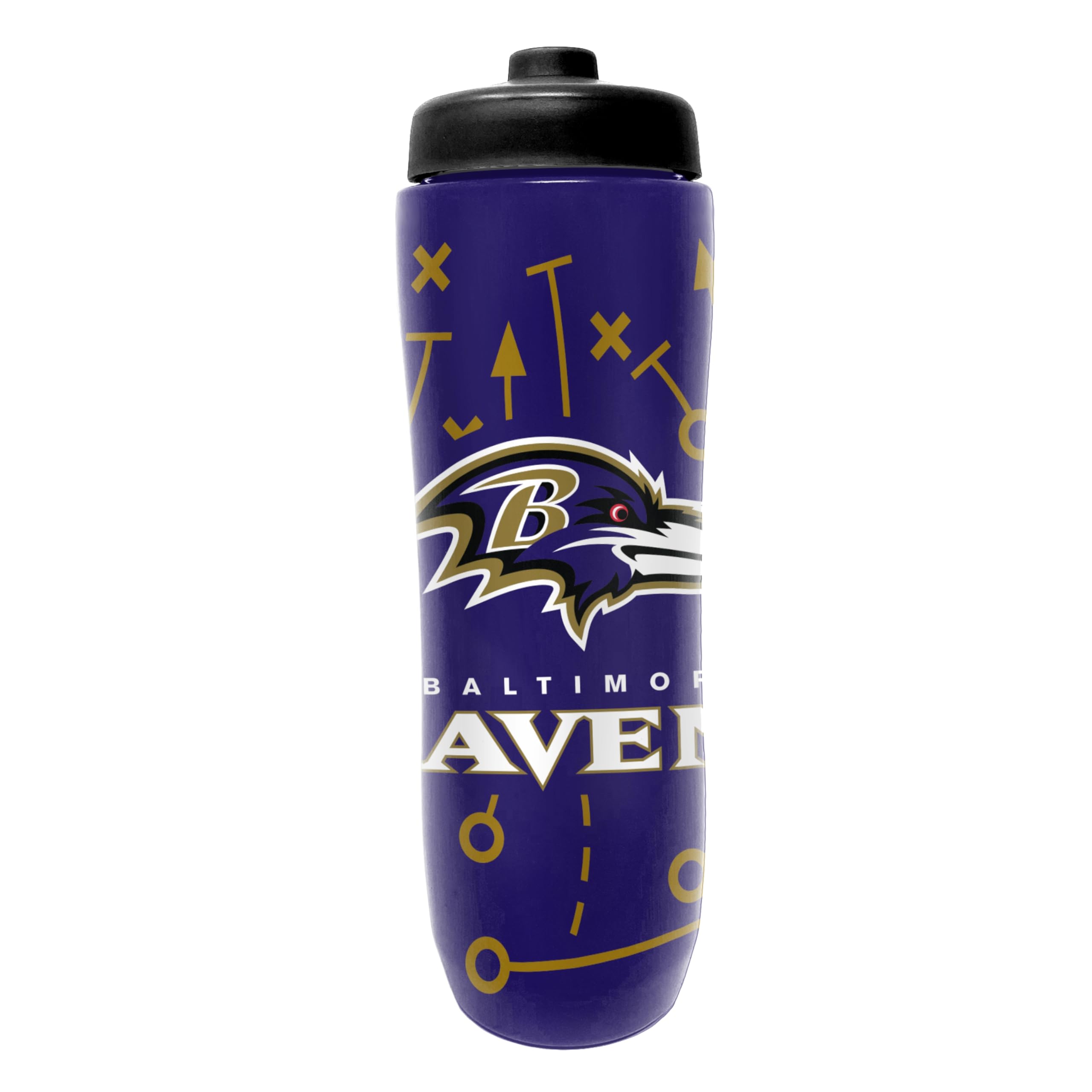 Party Animal NFL Football Squeeze Bottle, 32 oz BPA-Free Sports Water Bottle with Quick Flow for Kids & Adults, Baltimore Ravens