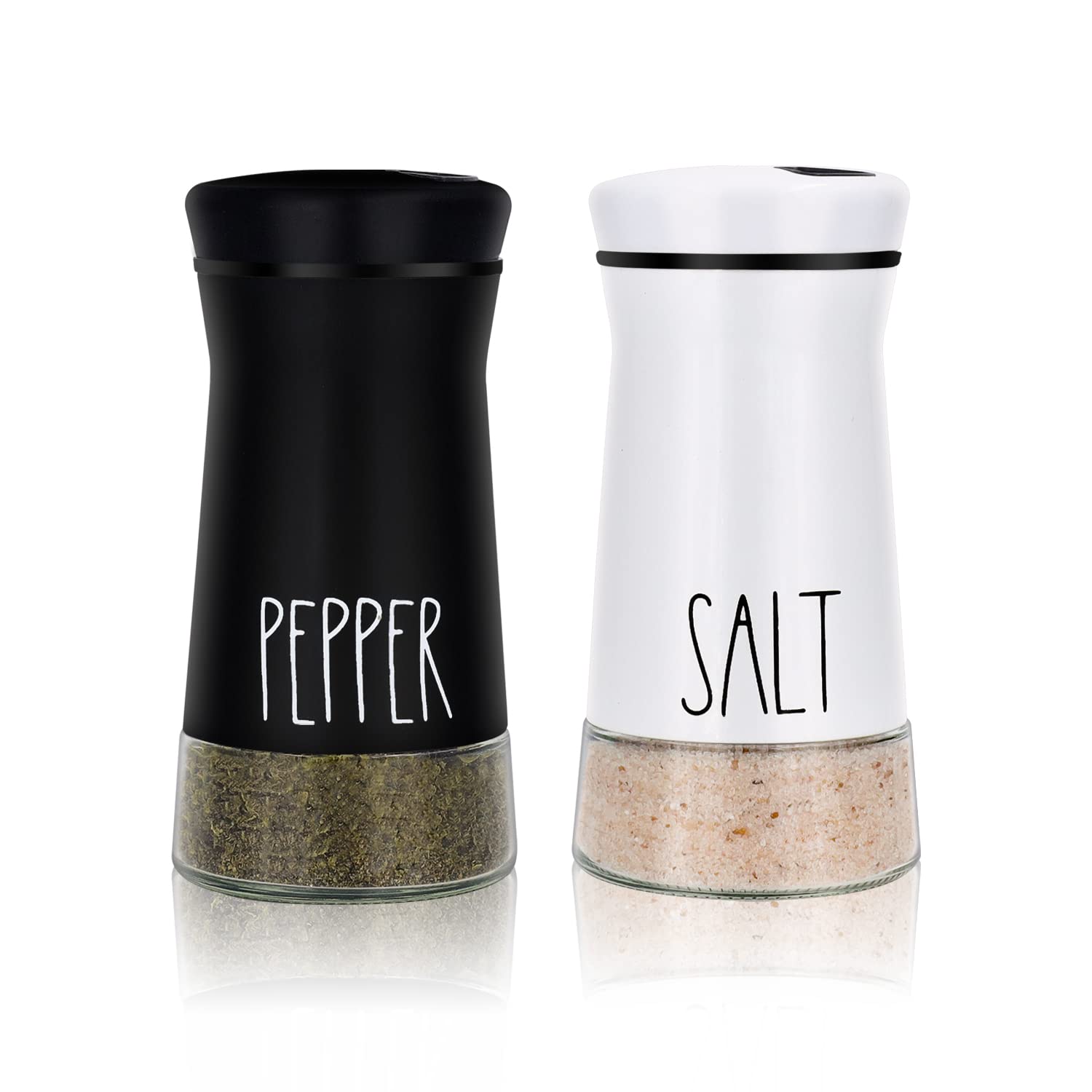 Farmhouse Salt and Pepper Shakers with Adjustable Pour Holes, Refillable Salt Shaker by Aelga, Ideal for Himalayan, Kosher, Blac
