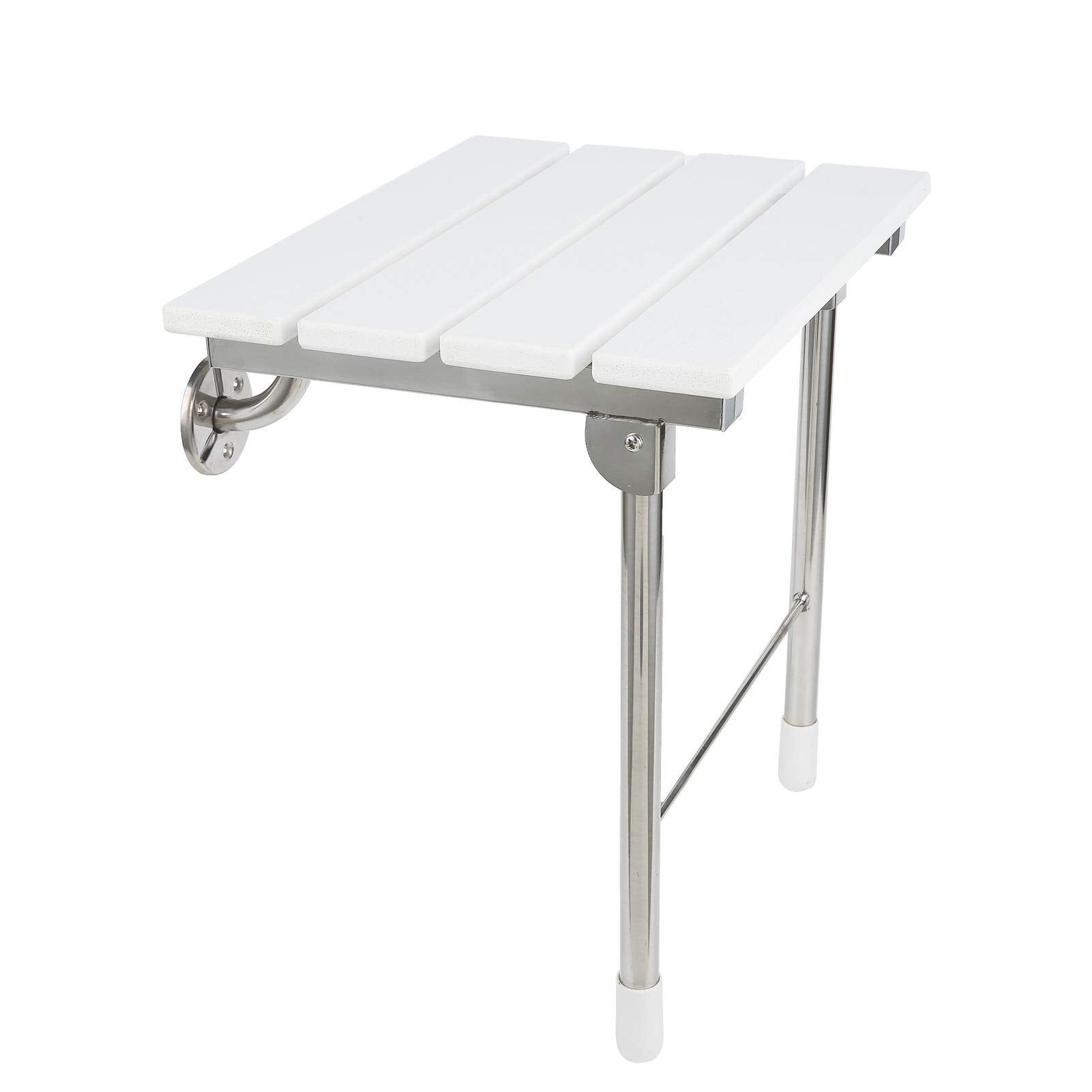 Jcwangdefu Folding Shower Seat Wall Mounted Bathroom Bathtub Safety Stool Chair, Solid Wood, With Support Legs, Load Of 350 Lbs,