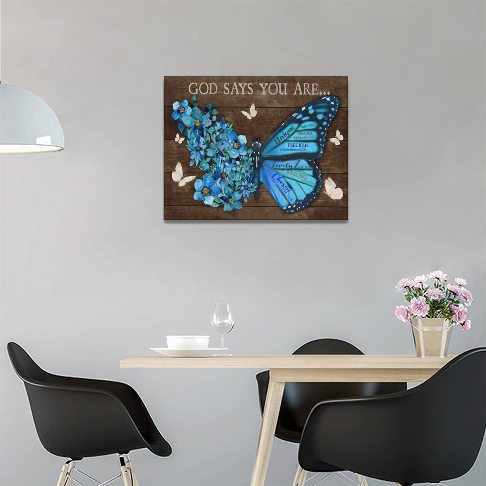 Farmhouse Blue Butterfly Flower Decor Wall Art Rustic Butterfly God Says You Are Pictures Wall Decor Canvas Painting Prints Artw