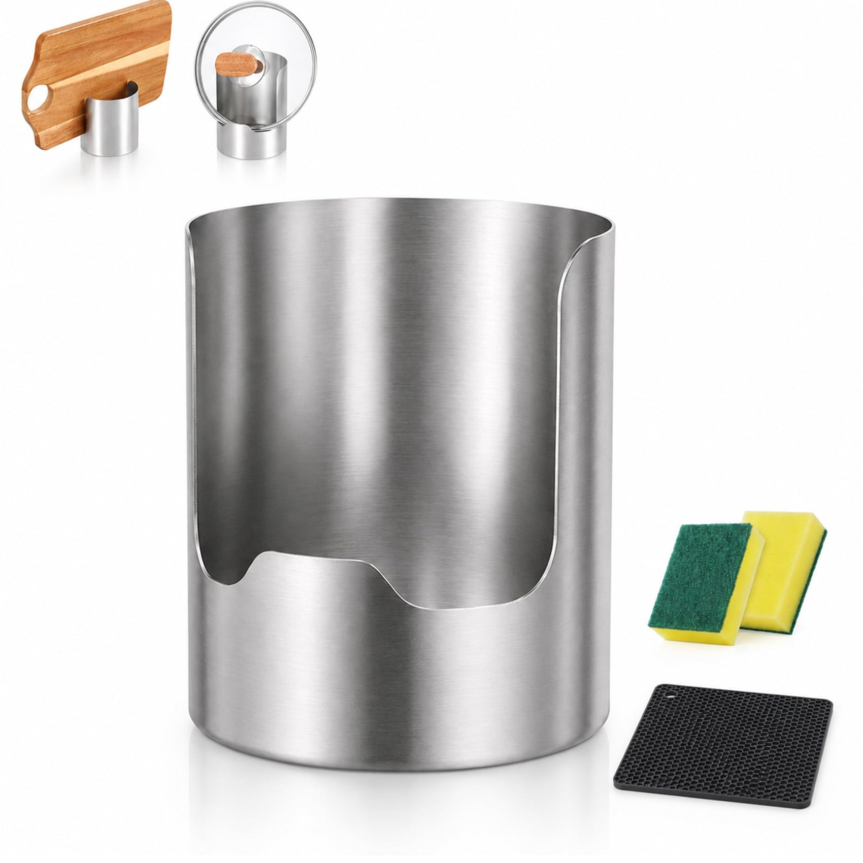 UWYJK MultiFunctional Kitchen Utensil Holder, Stainless Steel Spoon Rest and Pot Lid Organizer, Spatula Ladle Caddy, Cutting Bo