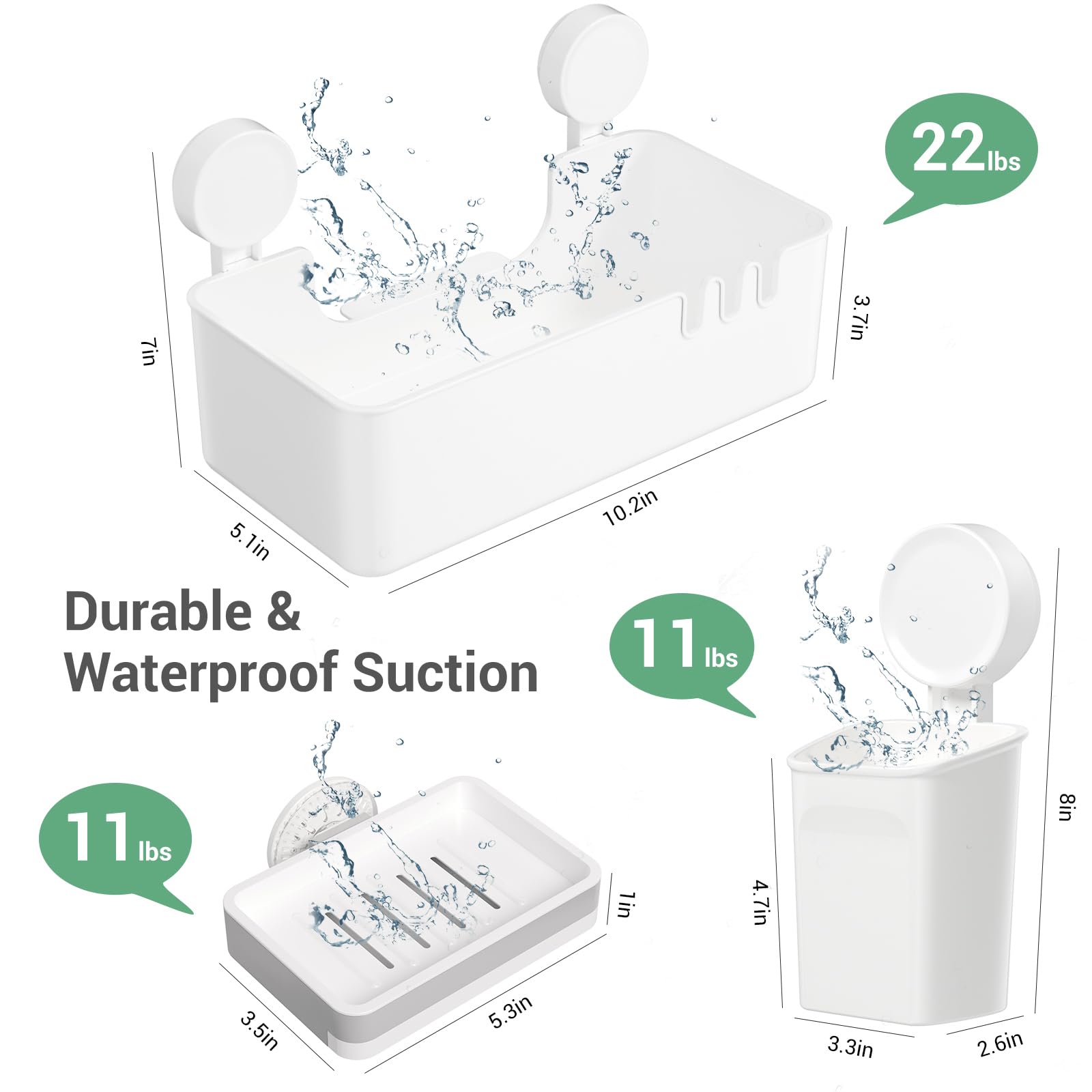 Luxear Shower Caddy 5 Pack Suction Cup Shower Organizer For Bathroom Storage Home &Kitchen,No Drilling Removable Plastic Shower